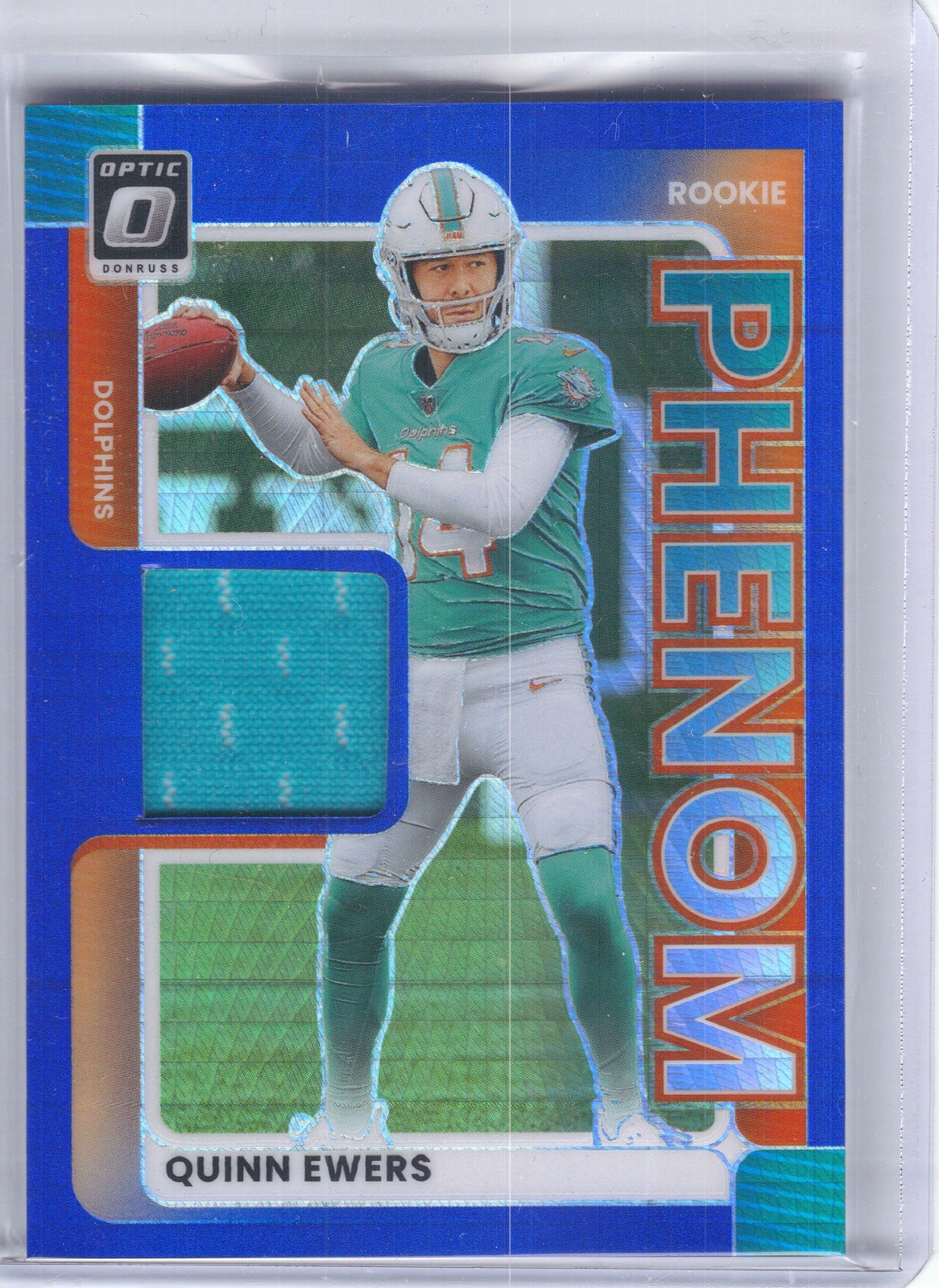 2025 Donruss Optic #RPBH-QES Quinn Ewers Rookie Phenoms Blue Hyper Miami Dolphins Memorabilia