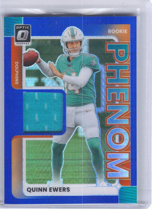 2025 Donruss Optic #RPBH-QES Quinn Ewers Rookie Phenoms Blue Hyper Miami Dolphins Memorabilia