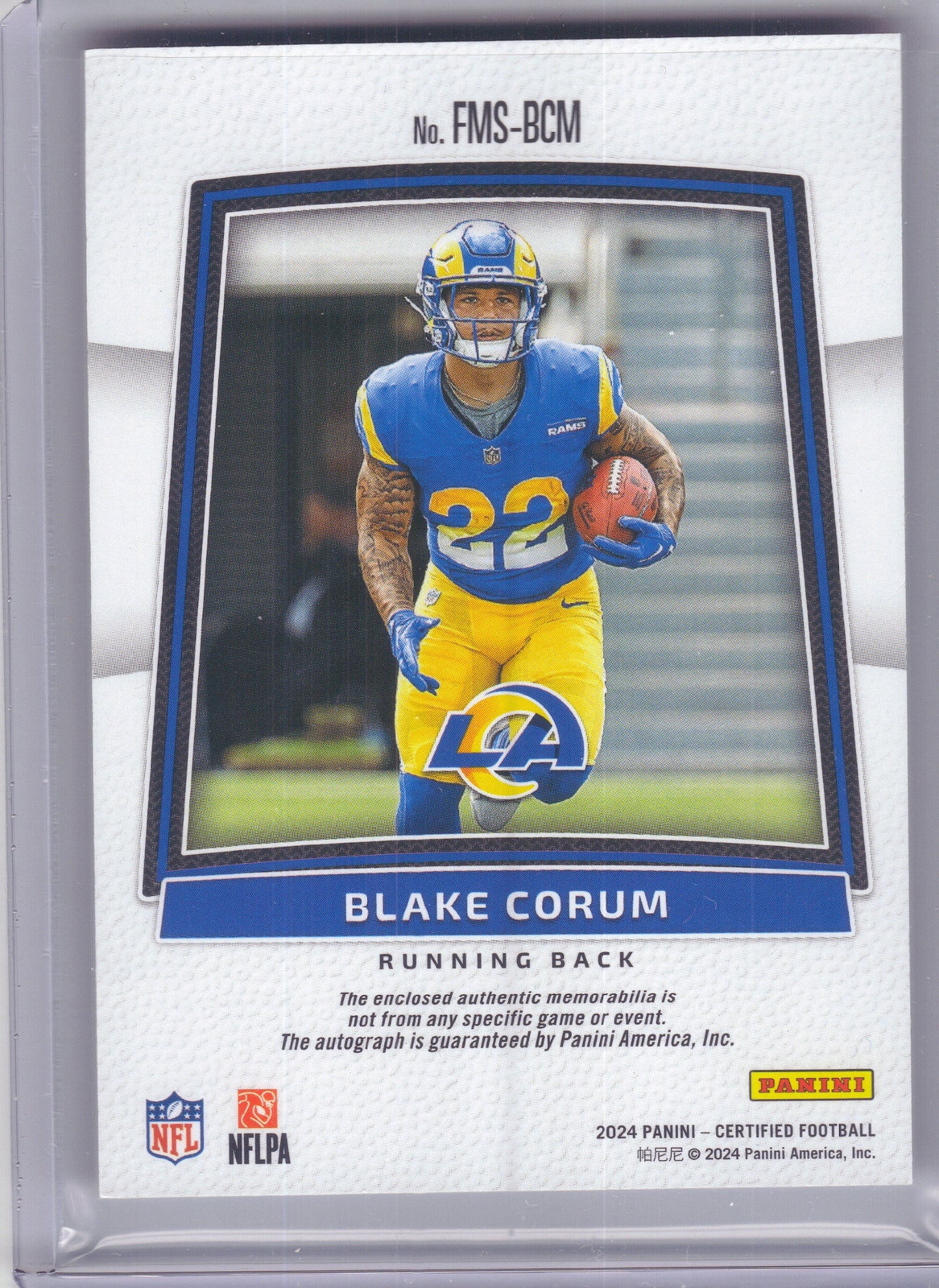 2024 Panini Certified #FMS-BCM Blake Corum Freshman Fabric Mirror Signatures Orange #/249 Los Angeles Rams SN, Memorabilia, Auto