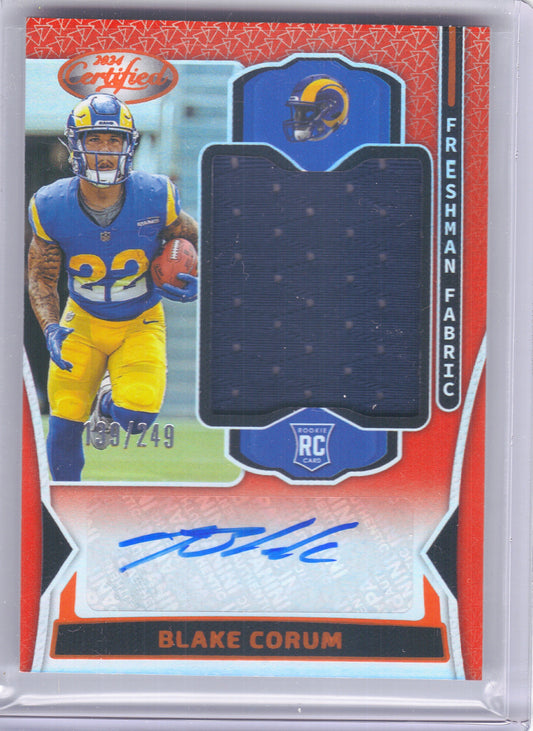 2024 Panini Certified #FMS-BCM Blake Corum Freshman Fabric Mirror Signatures Orange #/249 Los Angeles Rams SN, Memorabilia, Auto