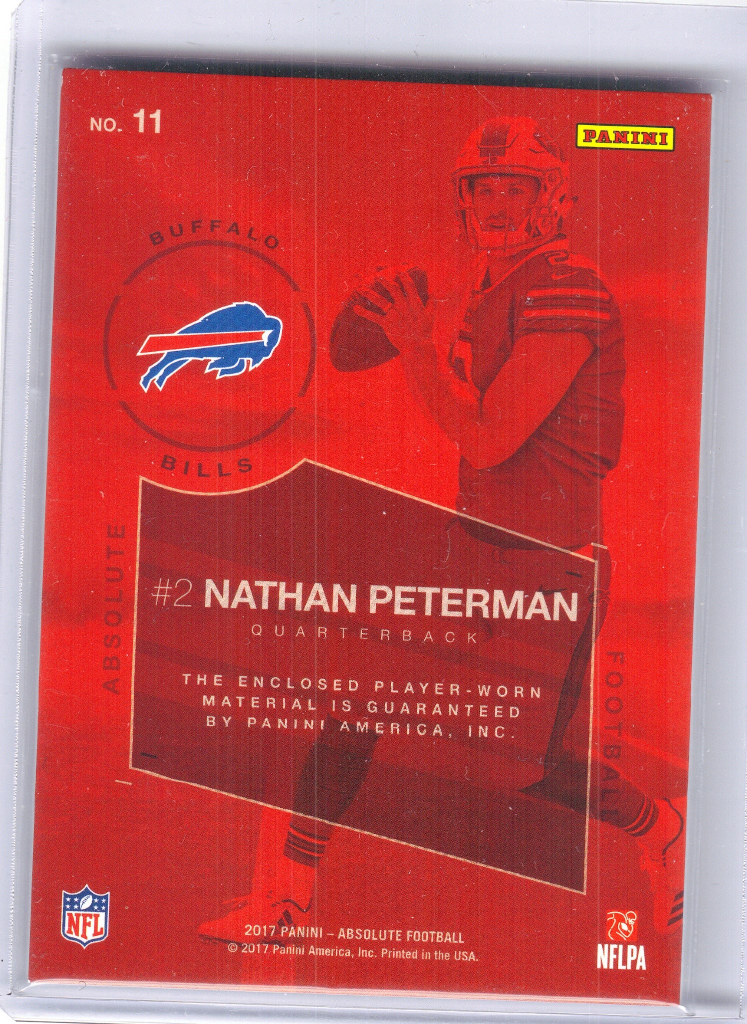 2017 Panini Absolute #11 Nathan Peterman Rookie Force Red Buffalo Bills Memorabilia