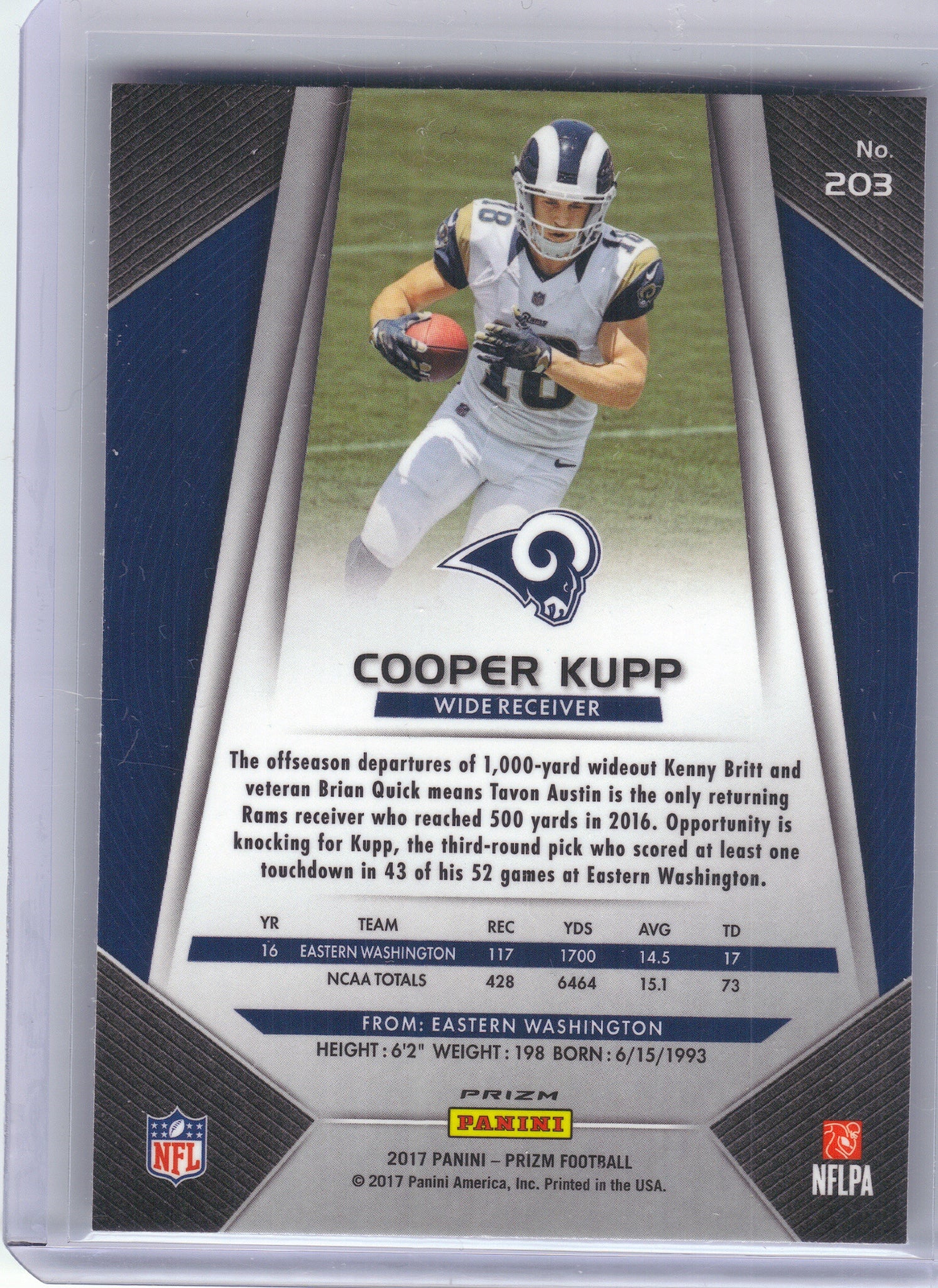2017 Panini Prizm #203 Cooper Kupp Prizm RC Los Angeles Rams