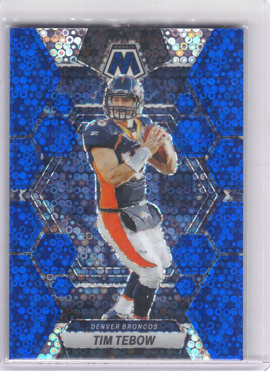 2023 Panini Mosaic #71 Tim Tebow Blue No Huddle Mosaic #/75 Denver Broncos SN