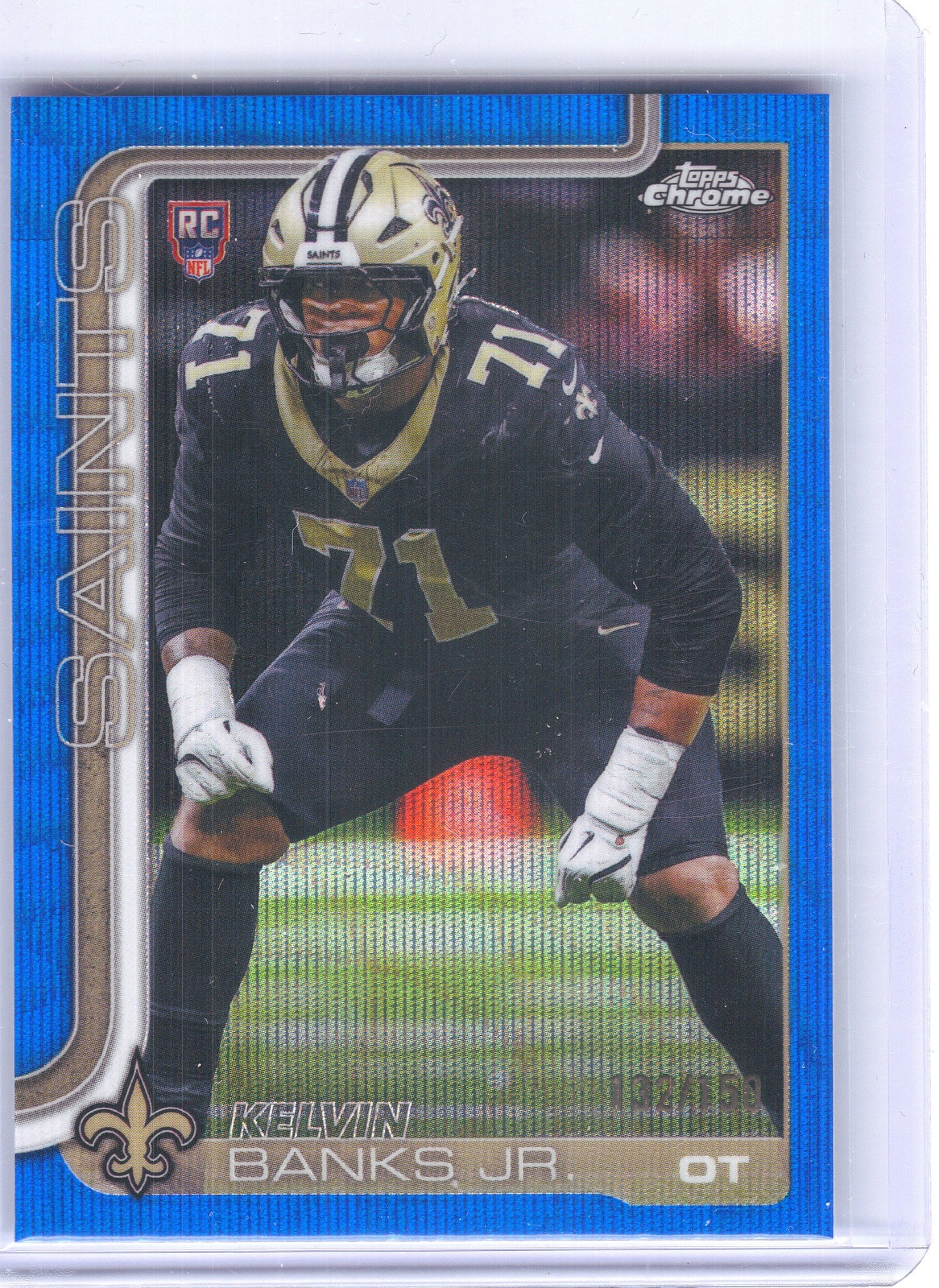2025 Topps Chrome #378 Kelvin Banks Jr. Blue Wave Refractor #/150 New Orleans Saints SN, Rookie