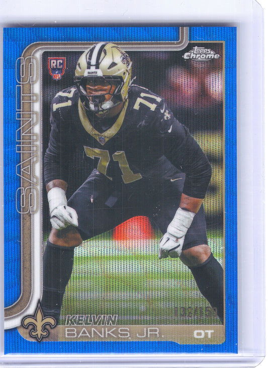2025 Topps Chrome #378 Kelvin Banks Jr. Blue Wave Refractor #/150 New Orleans Saints SN, Rookie