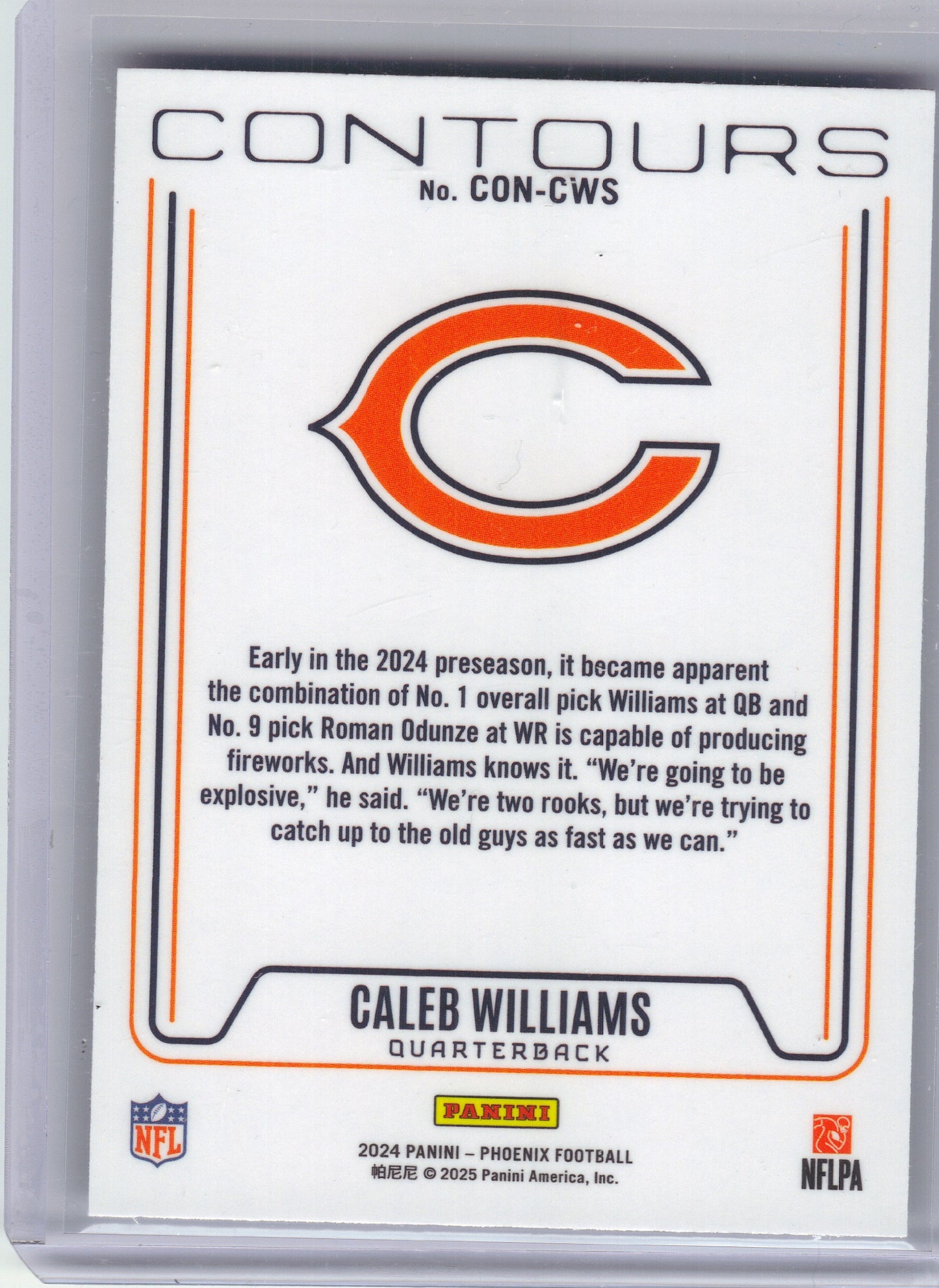 2024 Panini Phoenix #CON-CWS Caleb Williams Contours Chicago Bears