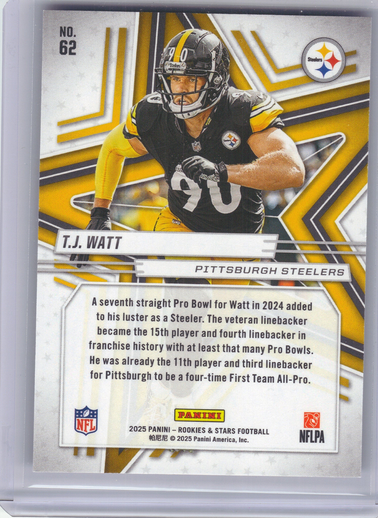 2025 Panini Rookies & Stars #62 T.J. Watt Purple #/999 Pittsburgh Steelers SN