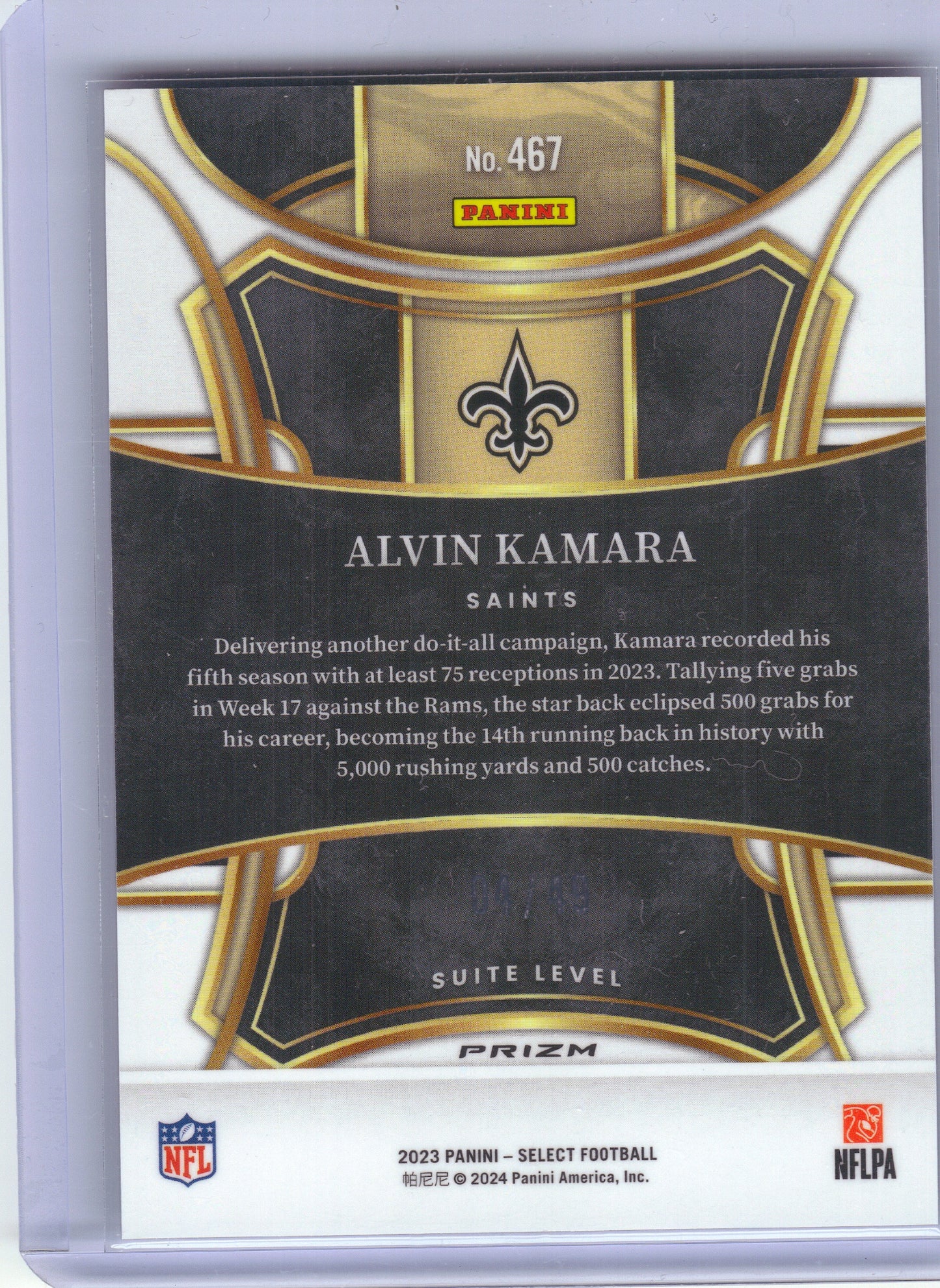 2023 Panini Select #467 Alvin Kamara Disco Red Prizms #/49 New Orleans Saints SN