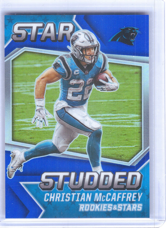 2021 Panini Rookies & Stars #SS-1 Christian McCaffrey Star Studded Blue #/50 Carolina Panthers SN