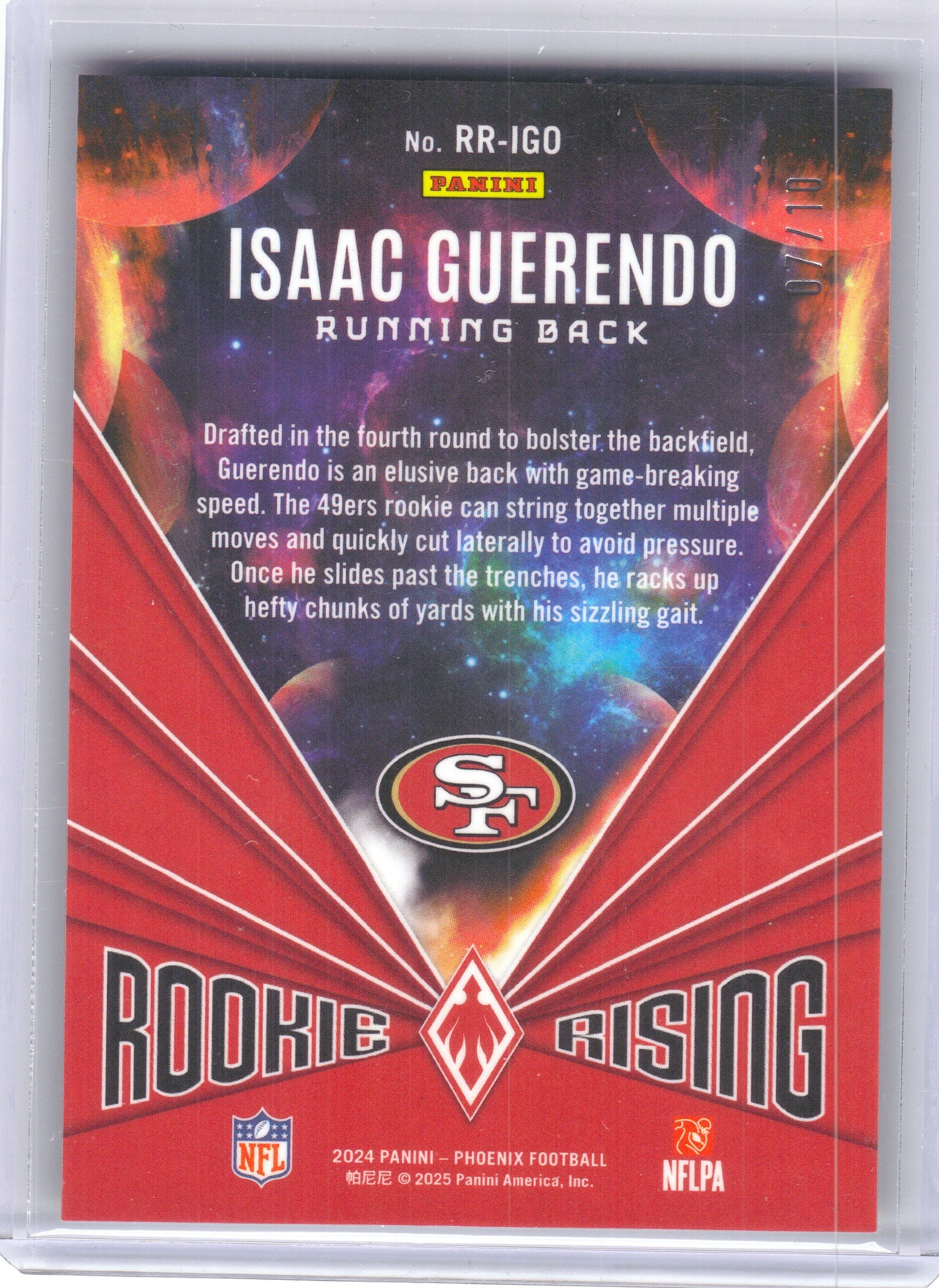 2024 Panini Phoenix #RR-IGO Isaac Guerendo Rookie Rising Gold #/10 San Francisco 49ers SN