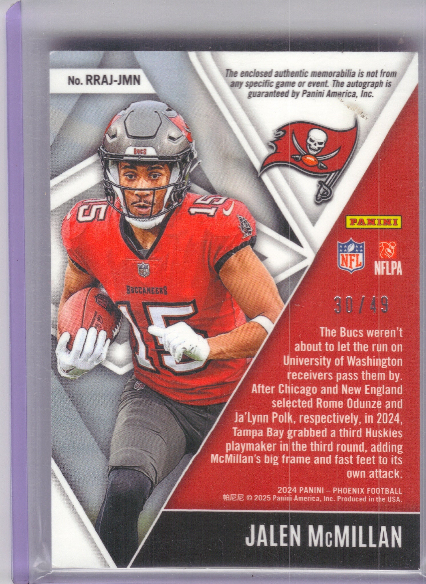 2024 Panini Phoenix #RRAJ-JMN Jalen McMillan Rising Rookie Autographs Jersey Number #/49 Tampa Bay Buccaneers SN, Memorabilia, Auto