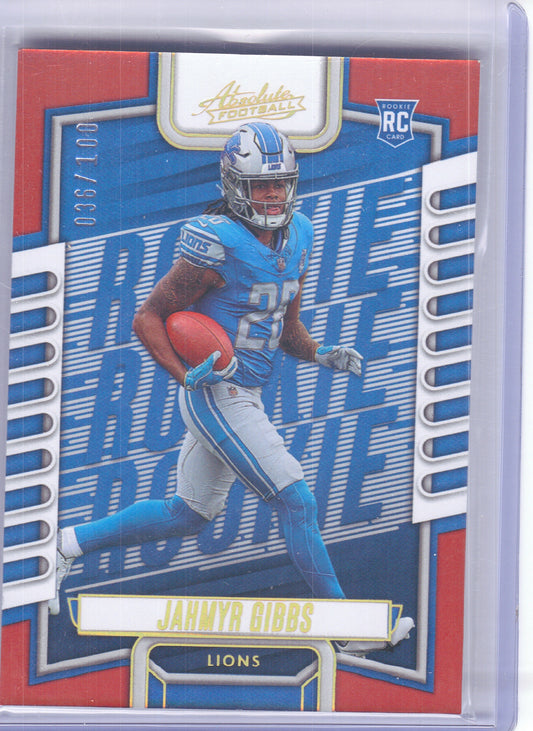 2023 Panini Absolute #108 Jahmyr Gibbs Spectrum Red #/100 Detroit Lions SN