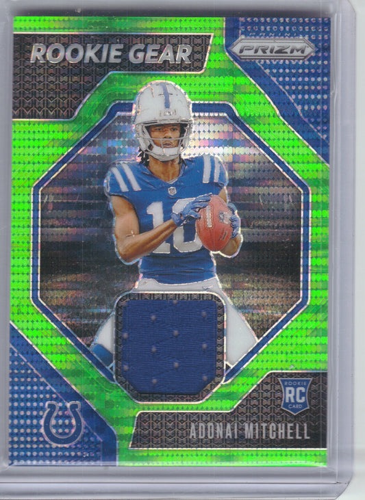2024 Panini Prizm #RG-AML Adonai Mitchell Rookie Gear Neon Green Pulsar Indianapolis Colts Memorabilia