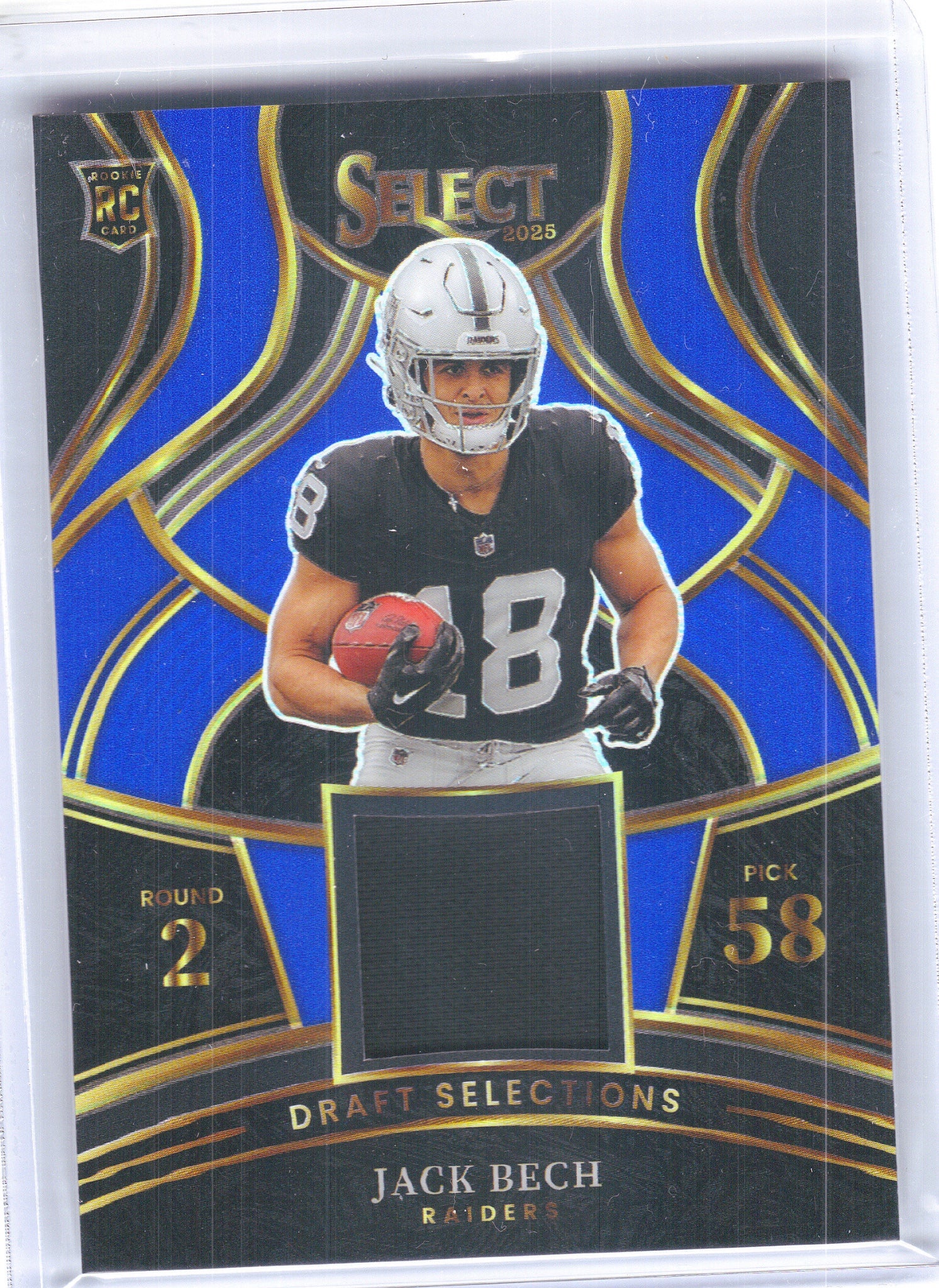 2025 Panini Select #DSM-JBH Jack Bech Draft Selections Memorabilia Blue Prizm Las Vegas Raiders Memorabilia