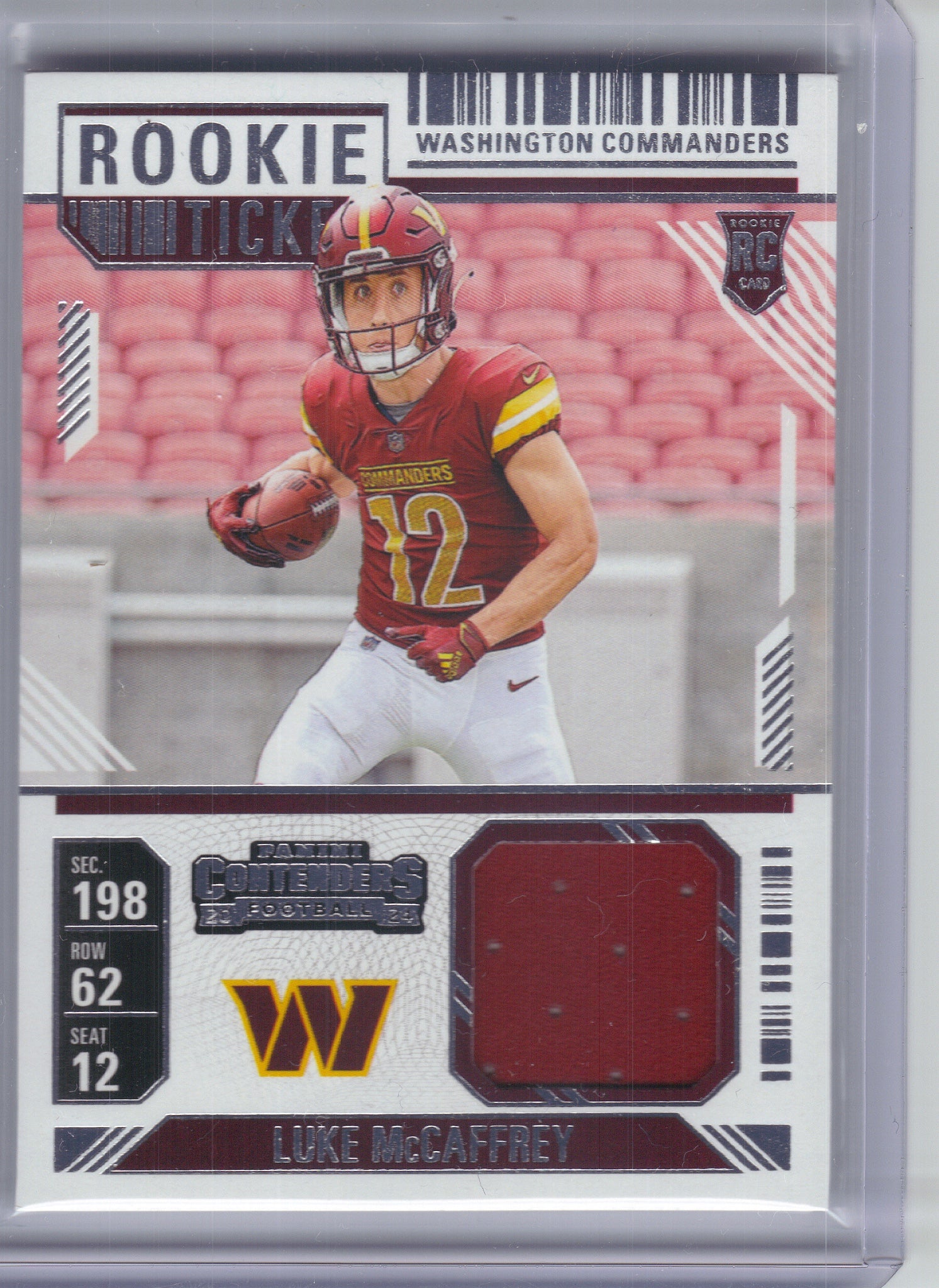 2024 Panini Contenders #RTS-LMY Luke McCaffrey Rookie Ticket Swatches Washington Commanders Memorabilia