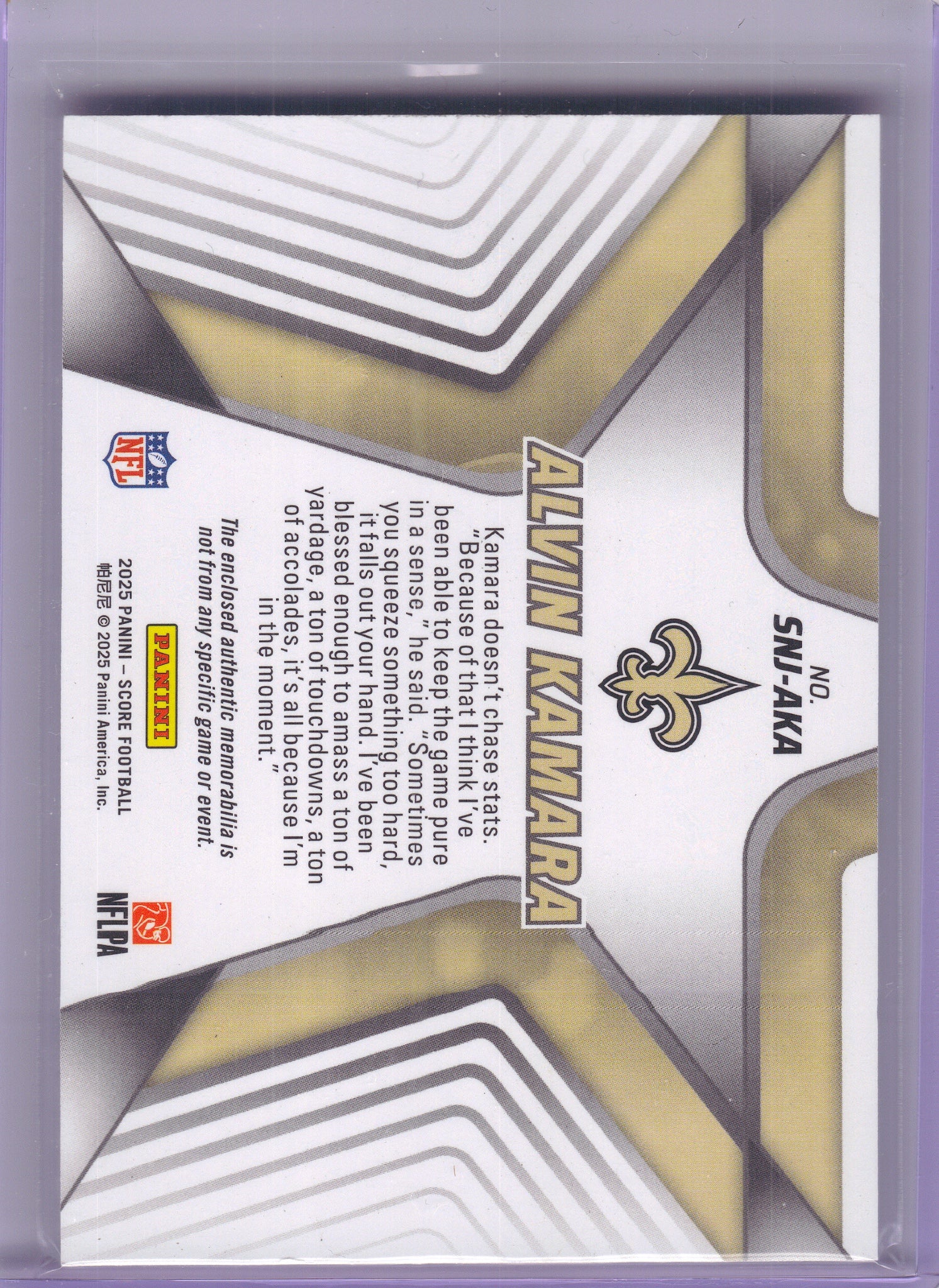 2025 Score #SNJ-AKA Alvin Kamara Stars of the NFL Jerseys New Orleans Saints Memorabilia