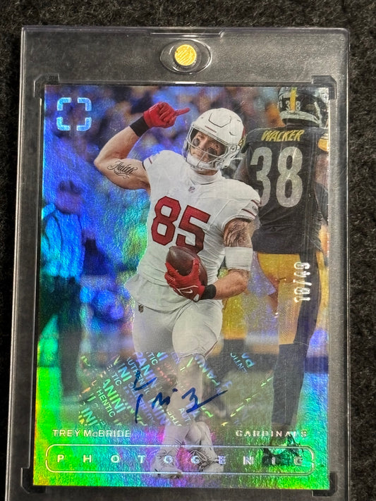 2024 Panini Photogenic #144 Trey McBride Autographs Silver #/49 Arizona Cardinals SN, Auto