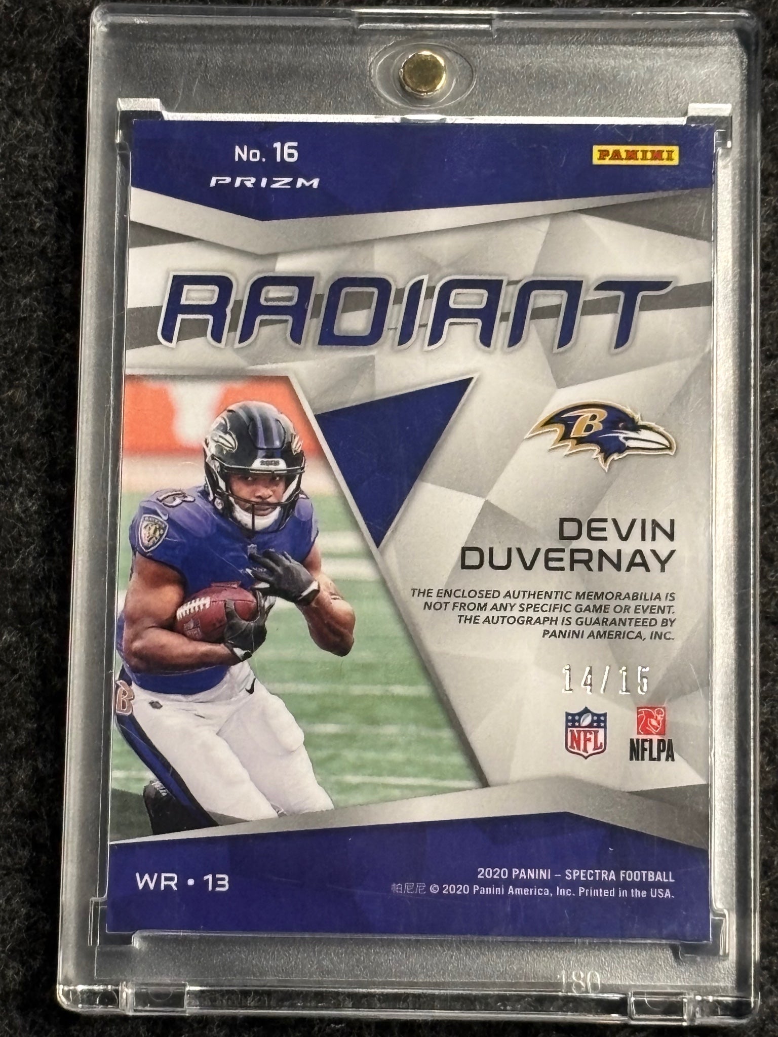 2020 Panini Spectra #16 Devin Duvernay Radiant Rookie Patch Signatures Neon Orange #/15 Baltimore Ravens SN, Memorabilia, Auto