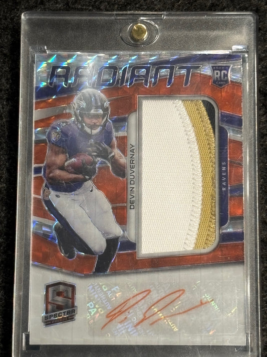 2020 Panini Spectra #16 Devin Duvernay Radiant Rookie Patch Signatures Neon Orange #/15 Baltimore Ravens SN, Memorabilia, Auto