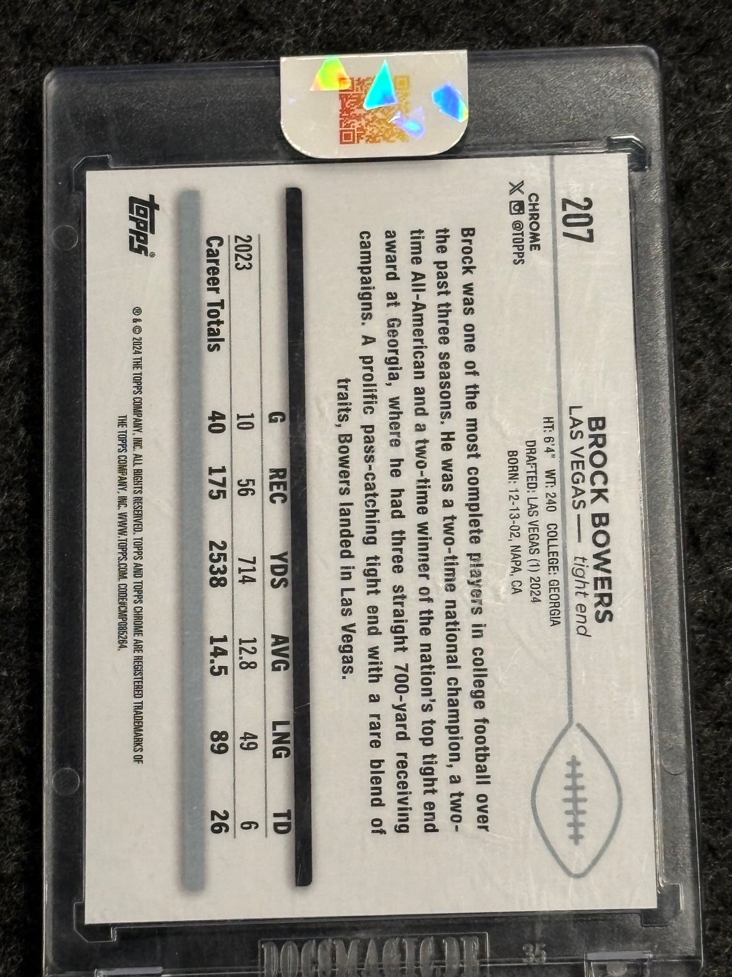 2024 Topps Chrome #207 Brock Bowers Red Wave Refractor #/5 Las Vegas Raiders SN, Rookie