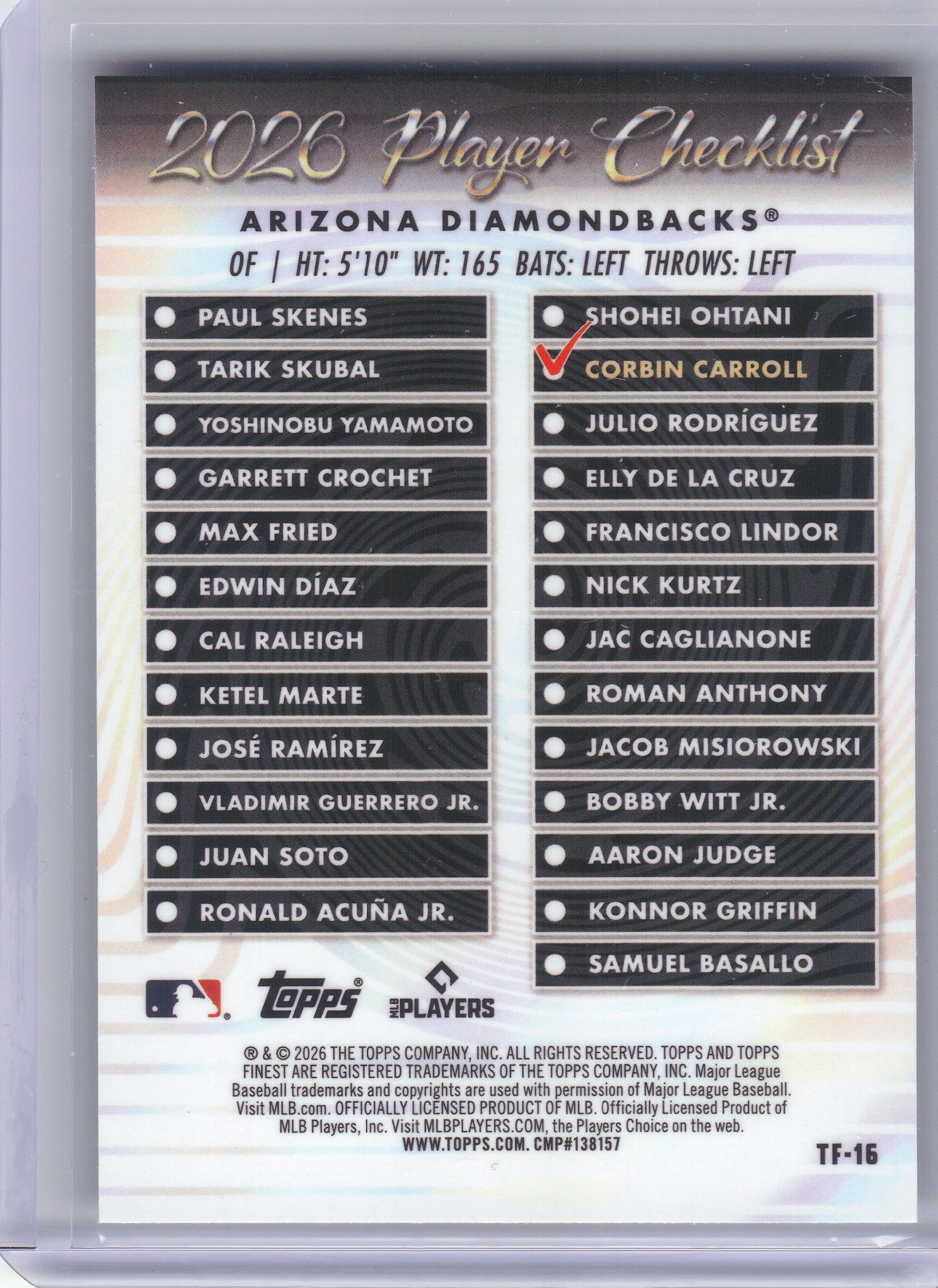 2026 Finest #TF-16 Corbin Carroll Topps Team Finest Arizona Diamondbacks