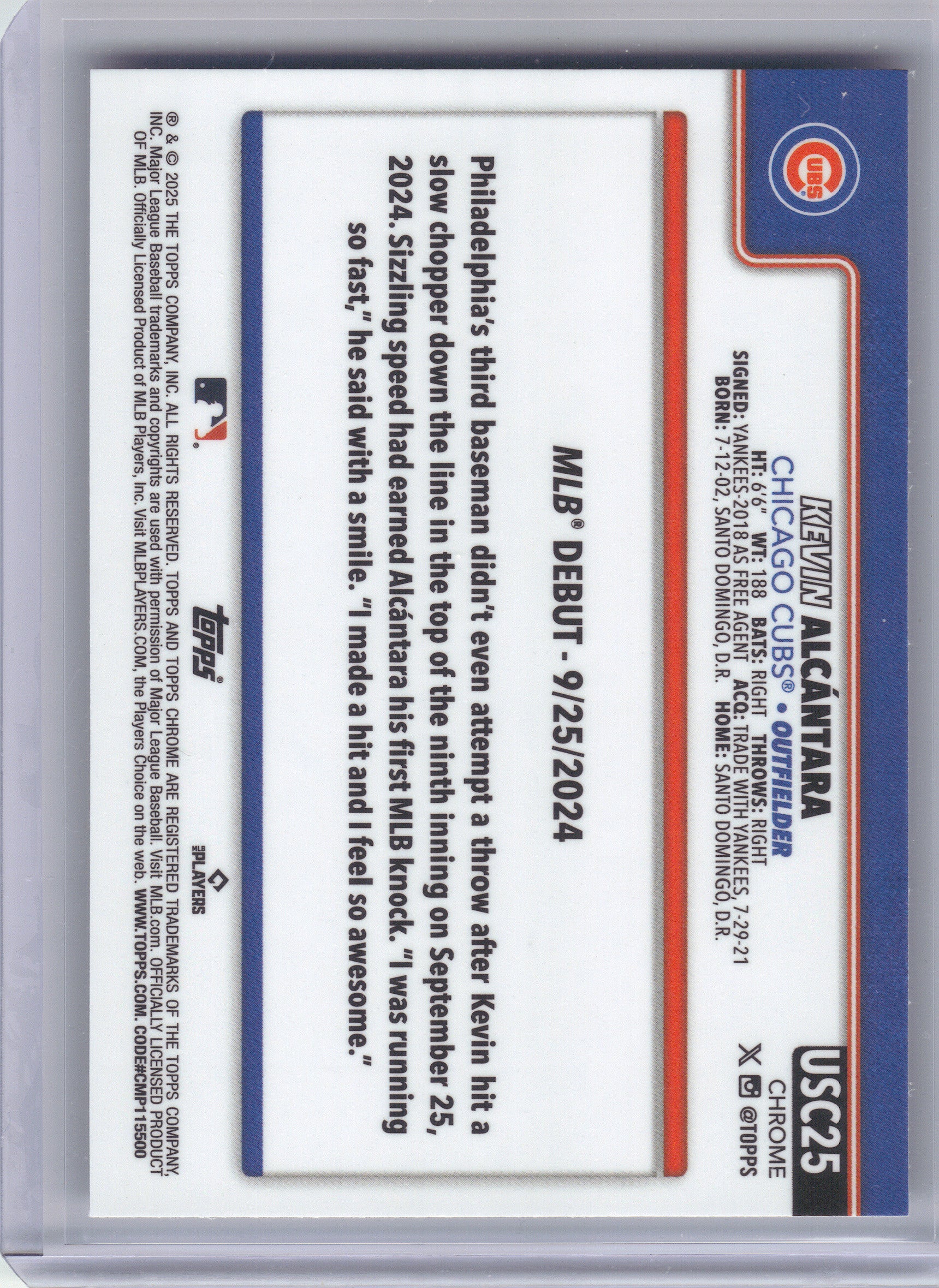 2025 Topps Chrome Update #USC25 Kevin Alcántara Chicago Cubs