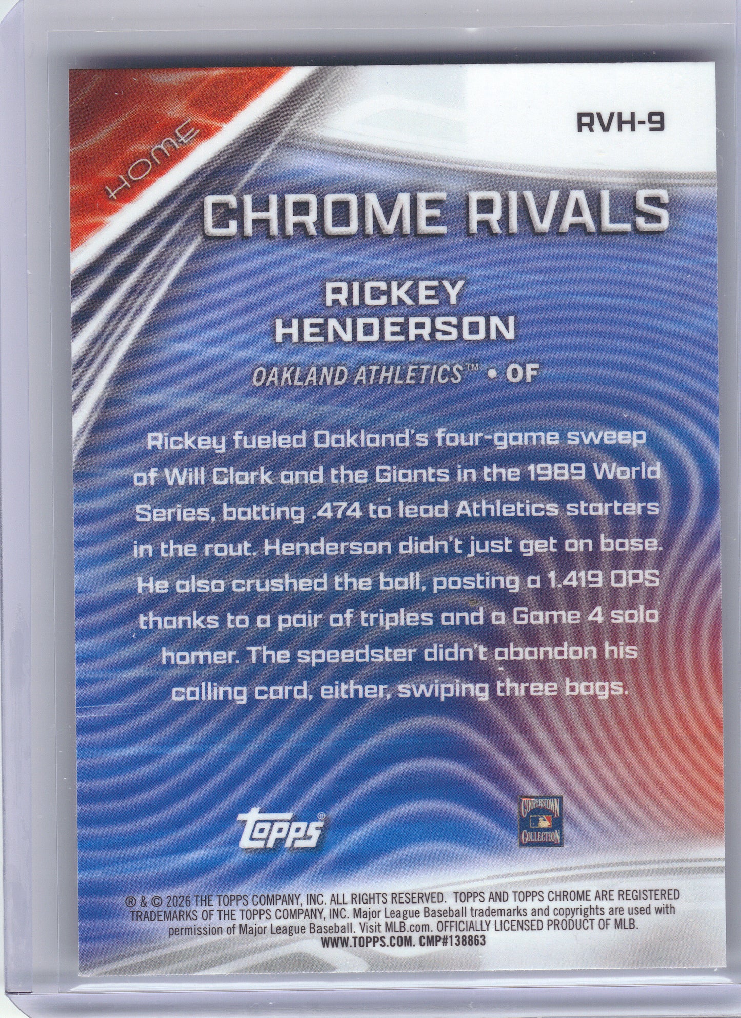 2026 Topps Chrome #RVH-9 Rickey Henderson Chrome Rivals Home Oakland Athletics