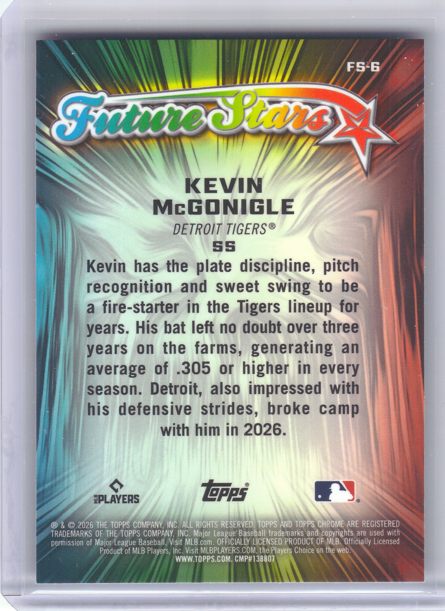 2026 Topps Chrome #FS-6 Kevin McGonigle Future Stars Detroit Tigers