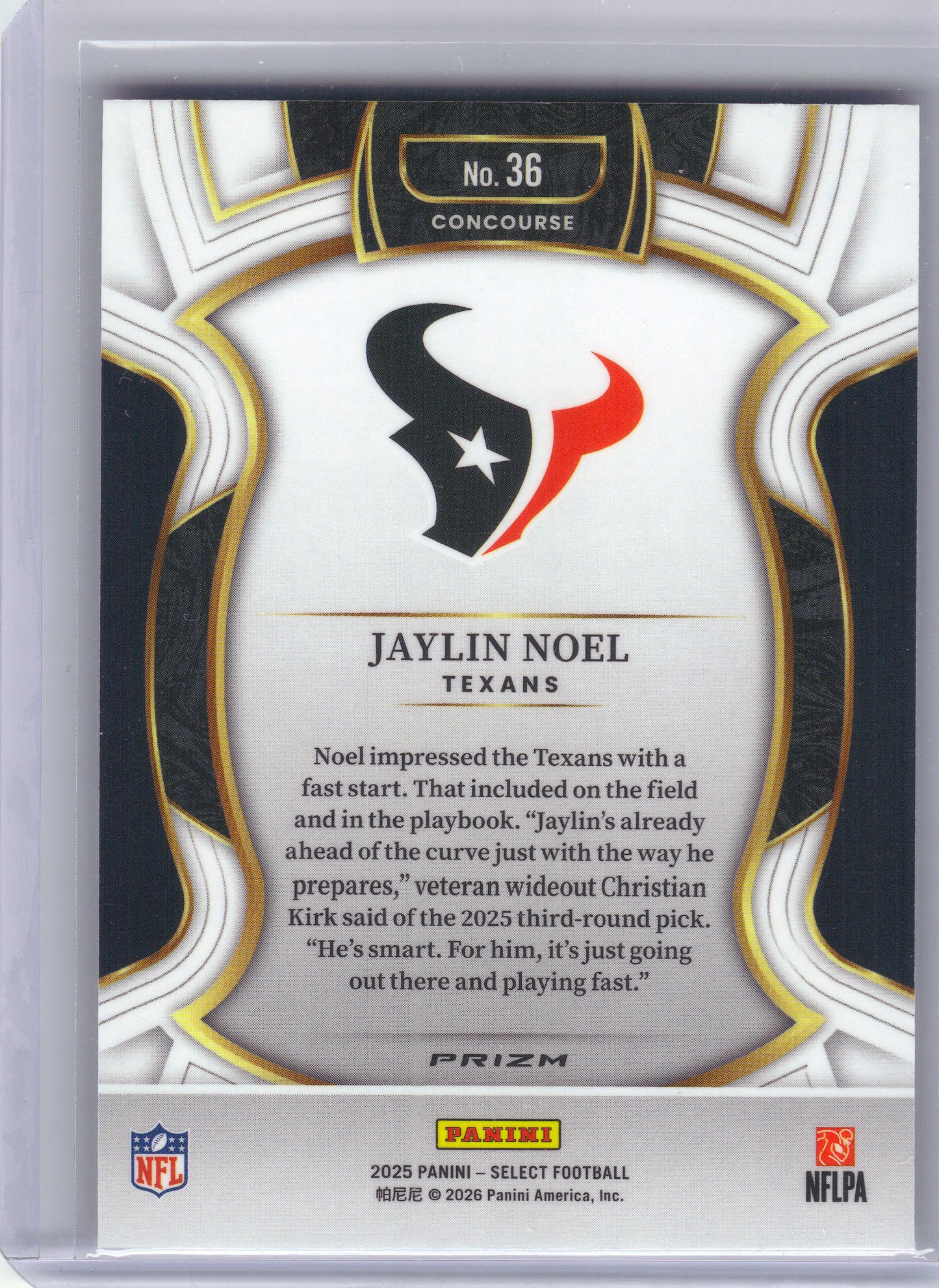 2025 Panini Select #36 Jaylin Noel Pink Prizm Shock Houston Texans Rookie