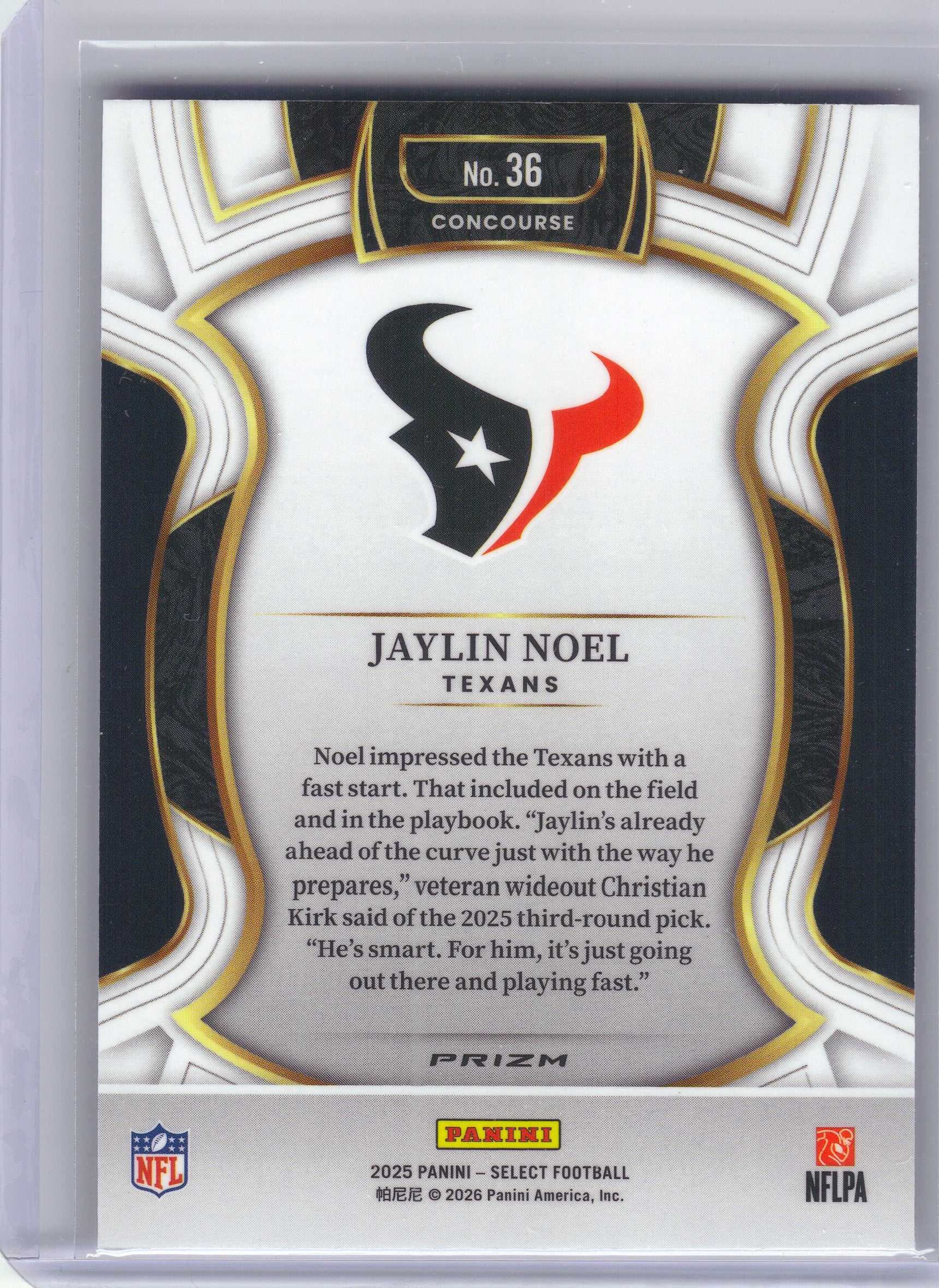 2025 Panini Select #36 Jaylin Noel Pink Prizm Shock Houston Texans Rookie