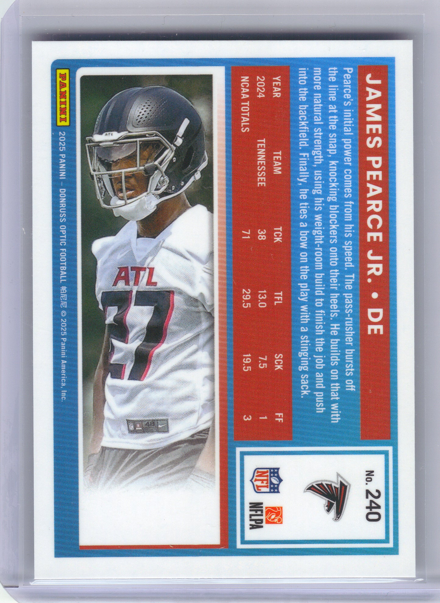 2025 Donruss #363 James Pearce Jr. Optic Rated Rookies Preview Red Pandora Atlanta Falcons Rookie