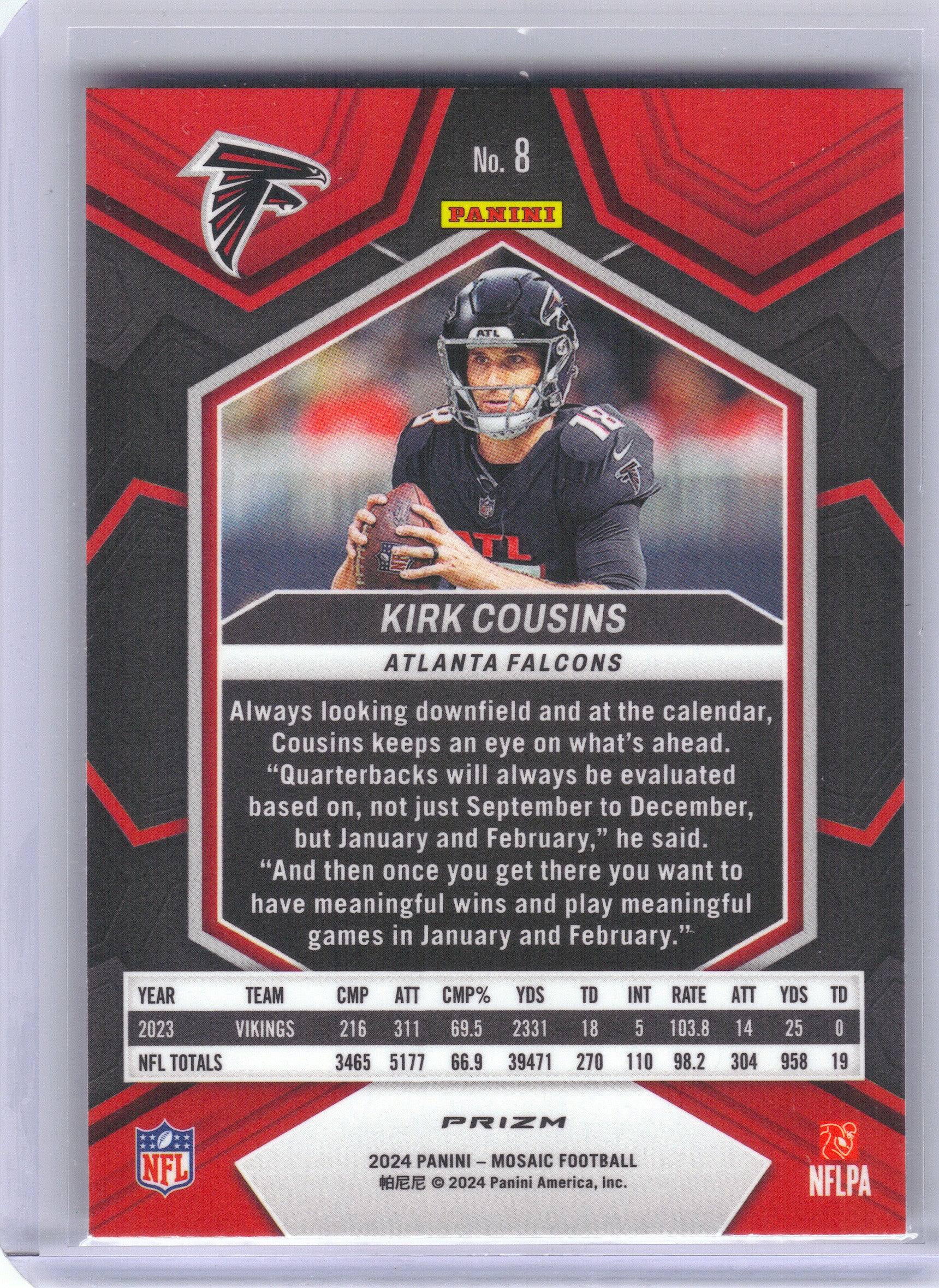 2024 Panini Mosaic #8 Kirk Cousins Mosaic Camo Pink Atlanta Falcons