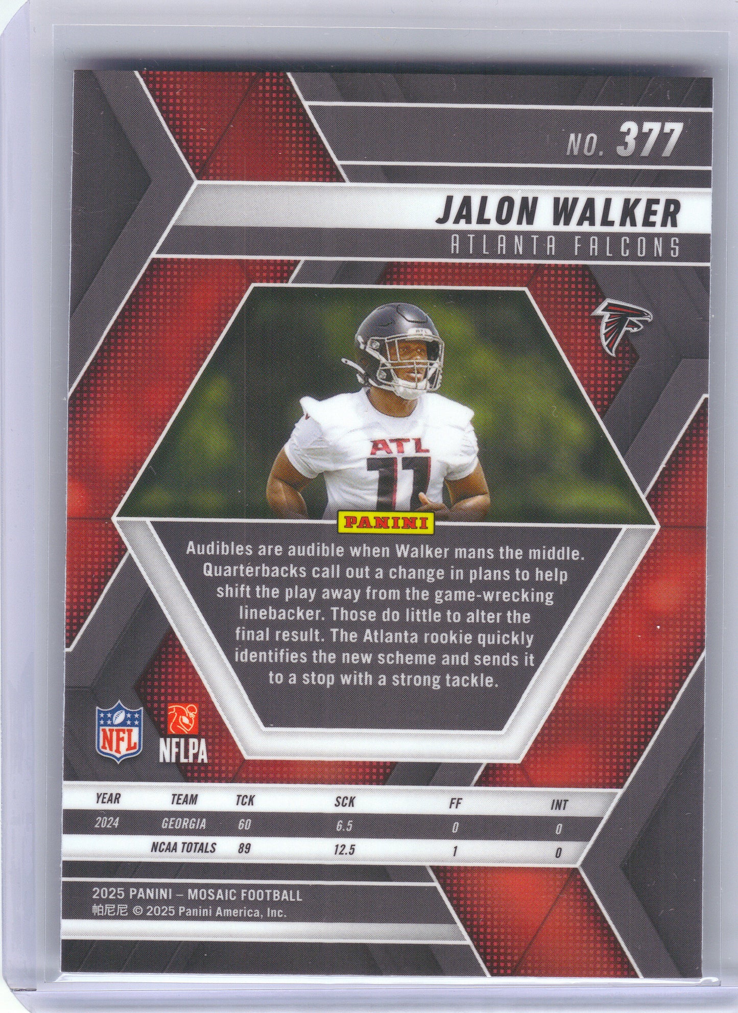 2025 Panini Mosaic #377 Jalon Walker Atlanta Falcons Rookie
