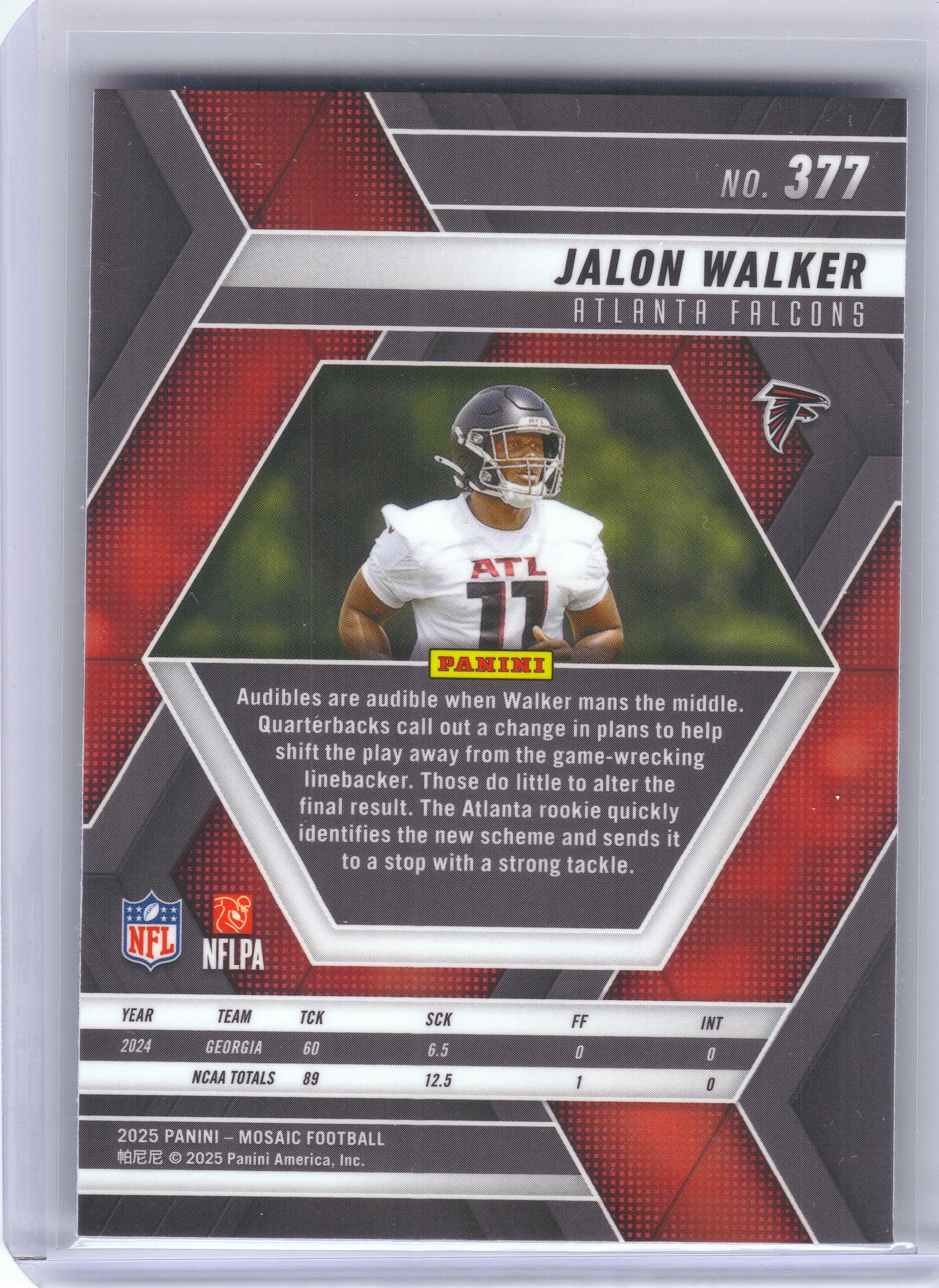 2025 Panini Mosaic #377 Jalon Walker Atlanta Falcons Rookie