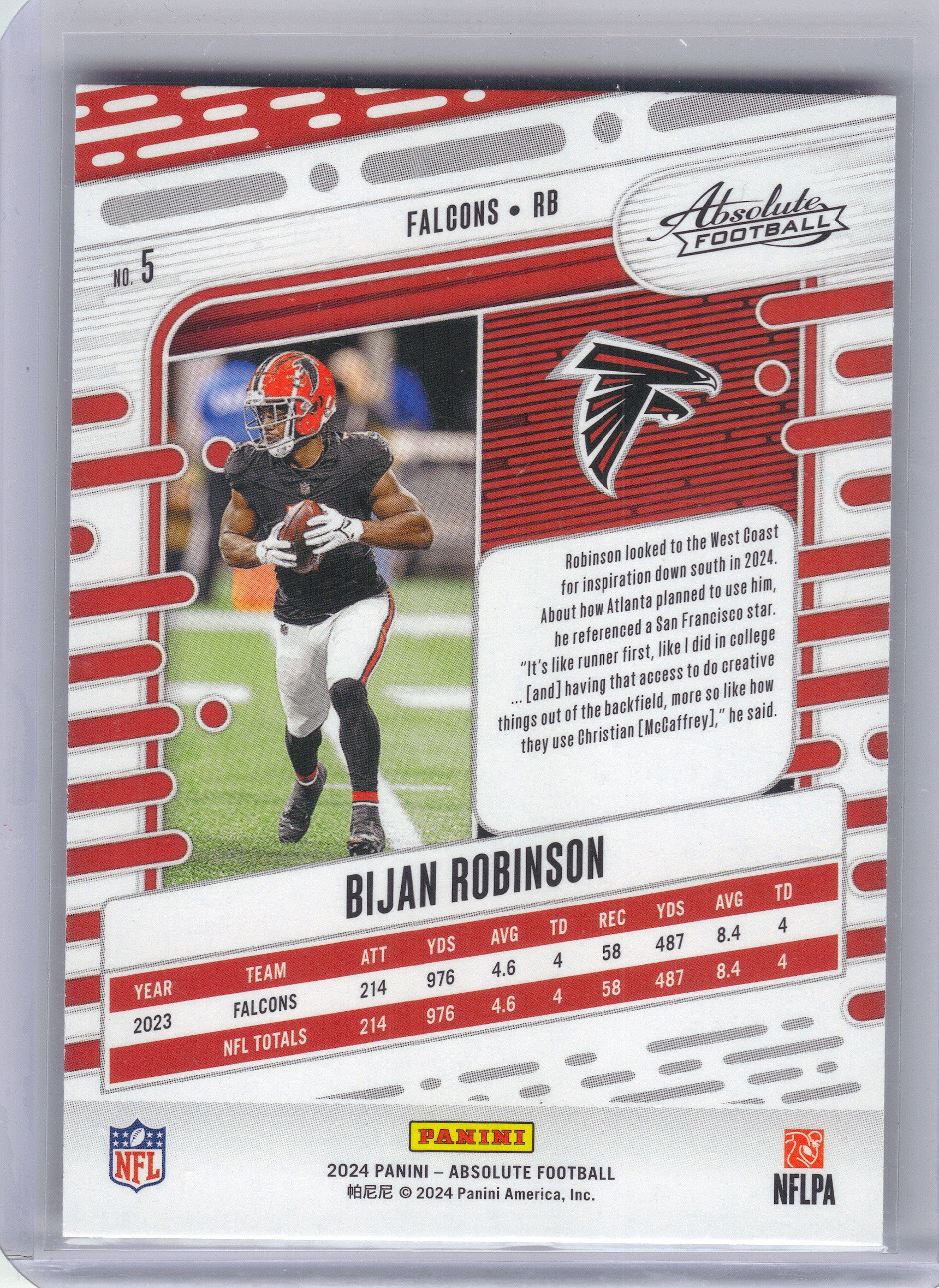 2024 Panini Absolute #5 Bijan Robinson Red and Blue Atlanta Falcons