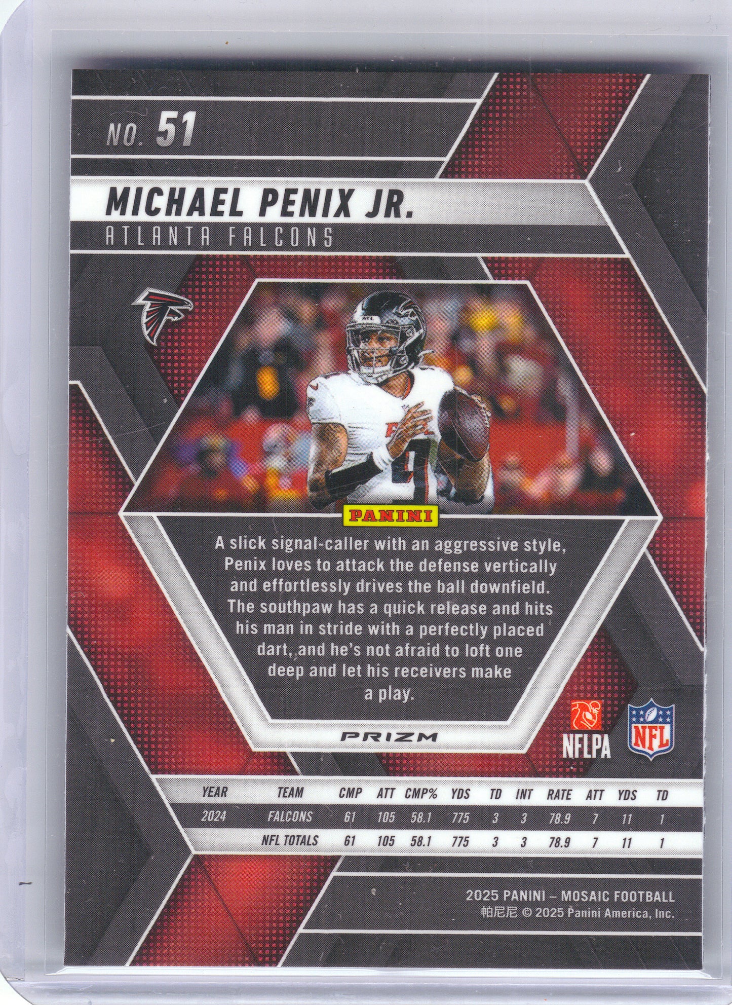 2025 Panini Mosaic #51 Michael Penix Jr. Silver Atlanta Falcons