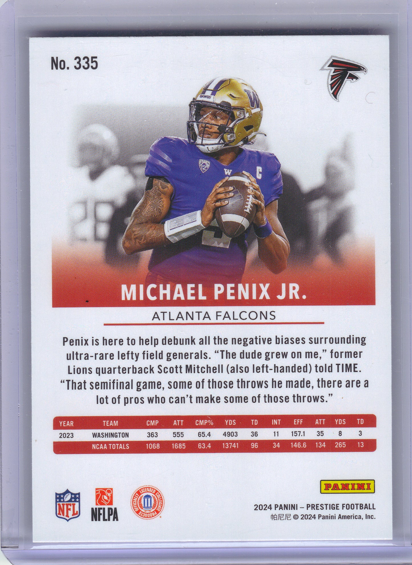 2024 Panini Prestige #335 Michael Penix Jr. Atlanta Falcons Rookie