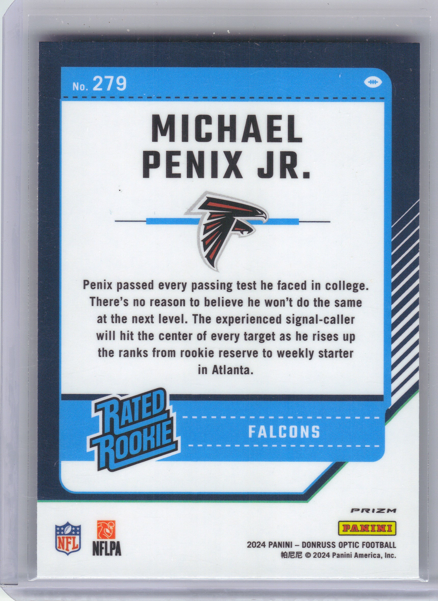 2024 Donruss Optic #279 Michael Penix Jr. Blue Hyper Atlanta Falcons