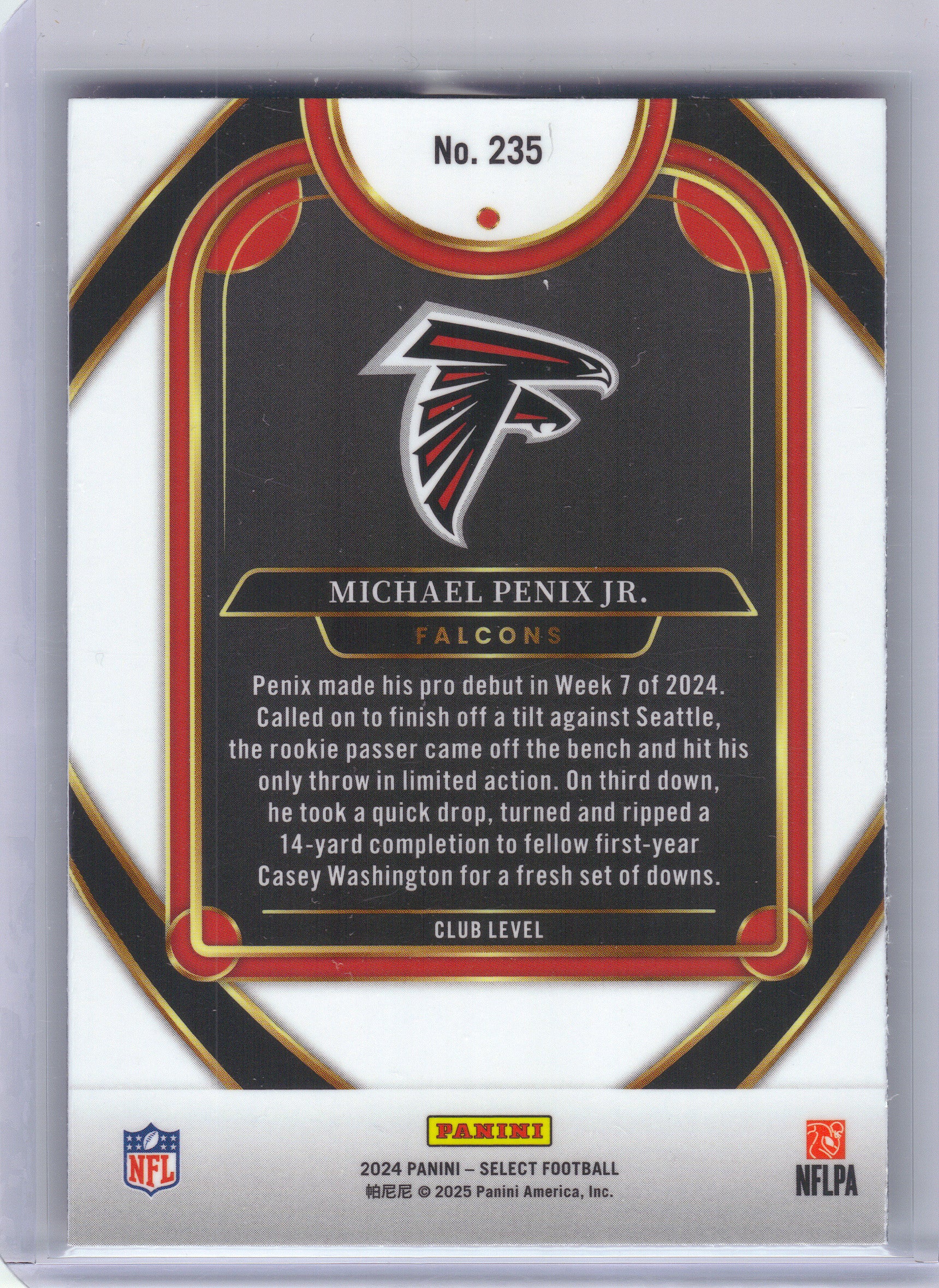 2024 Panini Select #235 Michael Penix Jr. Atlanta Falcons Rookie