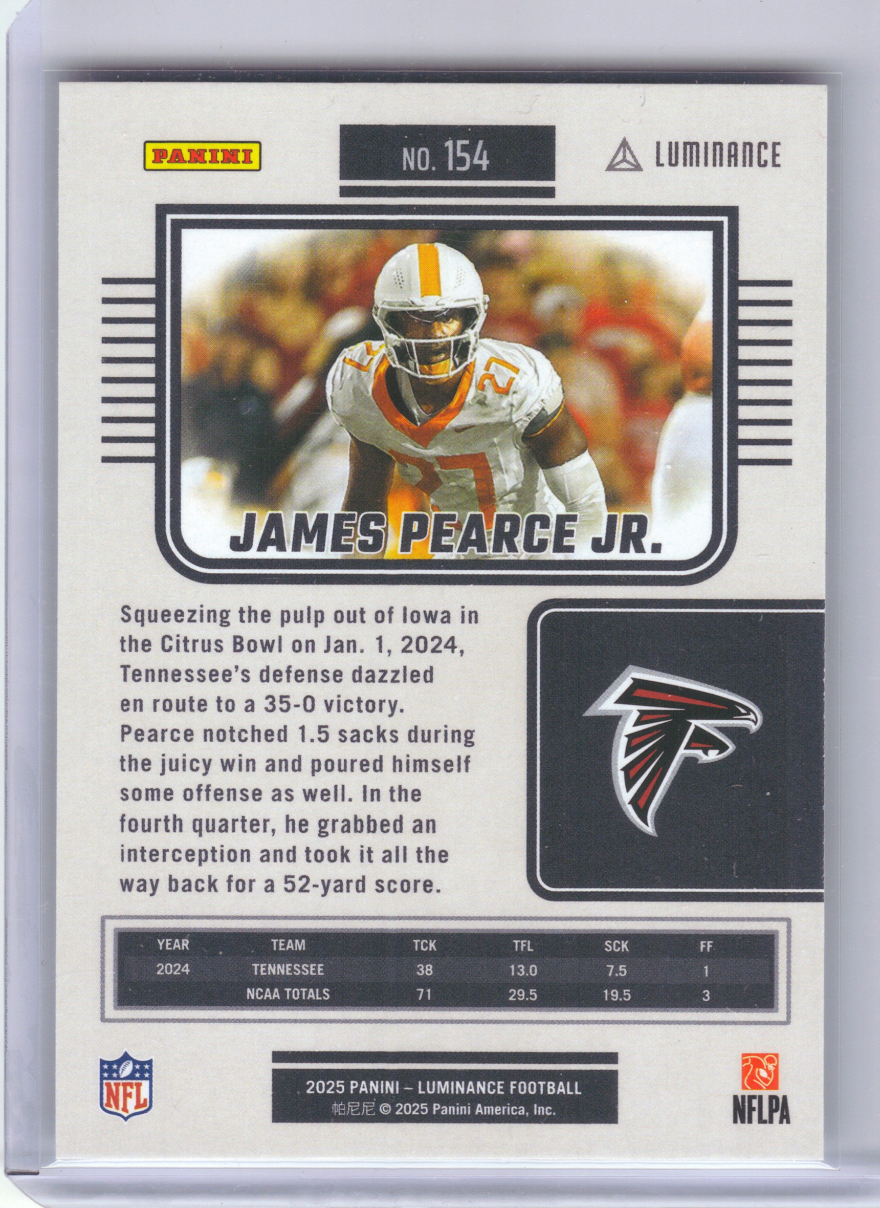 2025 Panini Luminance #154 James Pearce Jr. Atlanta Falcons Rookie