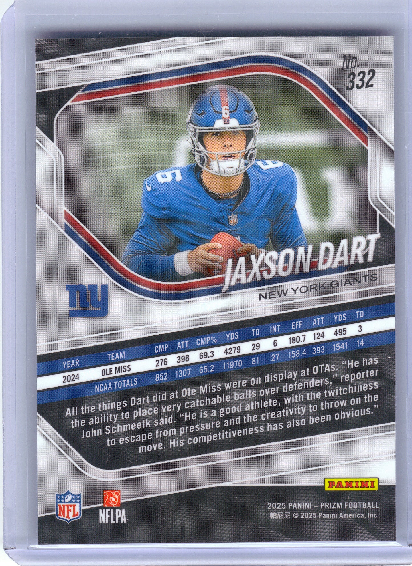 2025 Panini Prizm #332 Jaxson Dart New York Giants Rookie