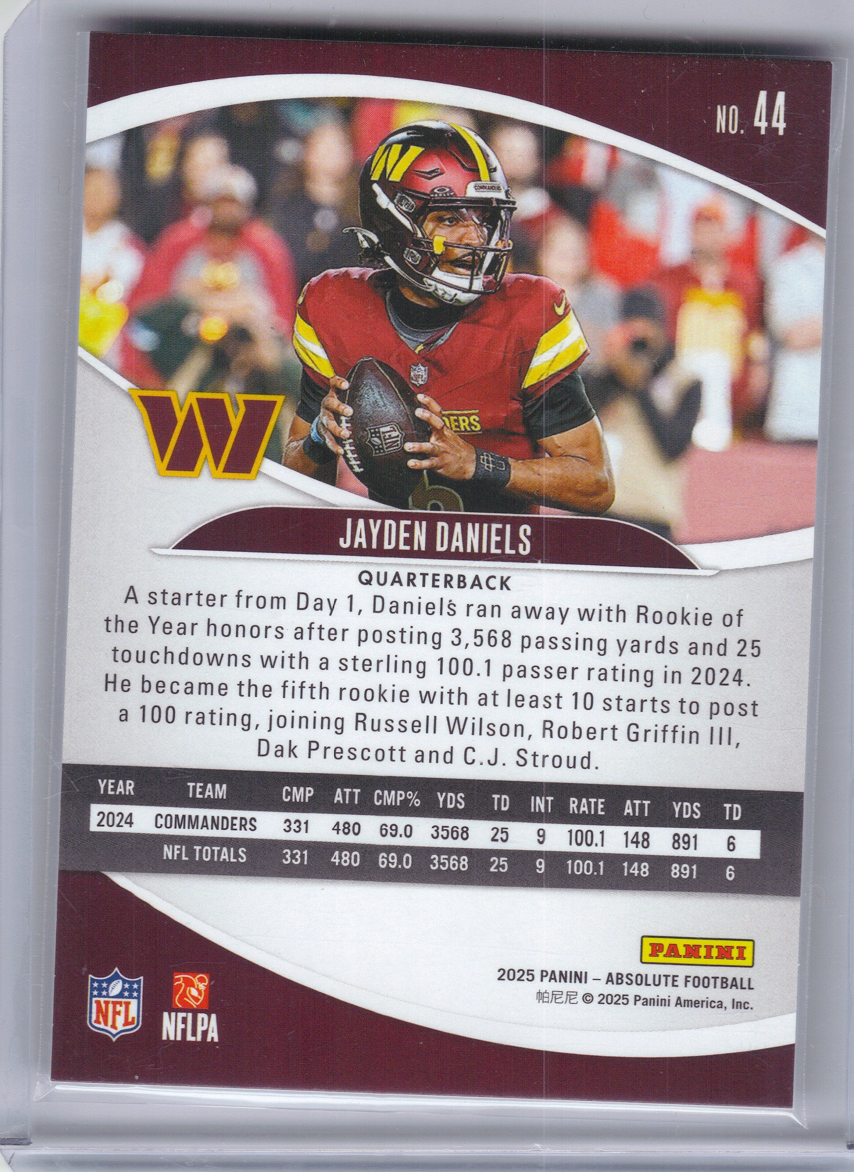 2025 Panini Absolute #44 Jayden Daniels 55pt Washington Commanders