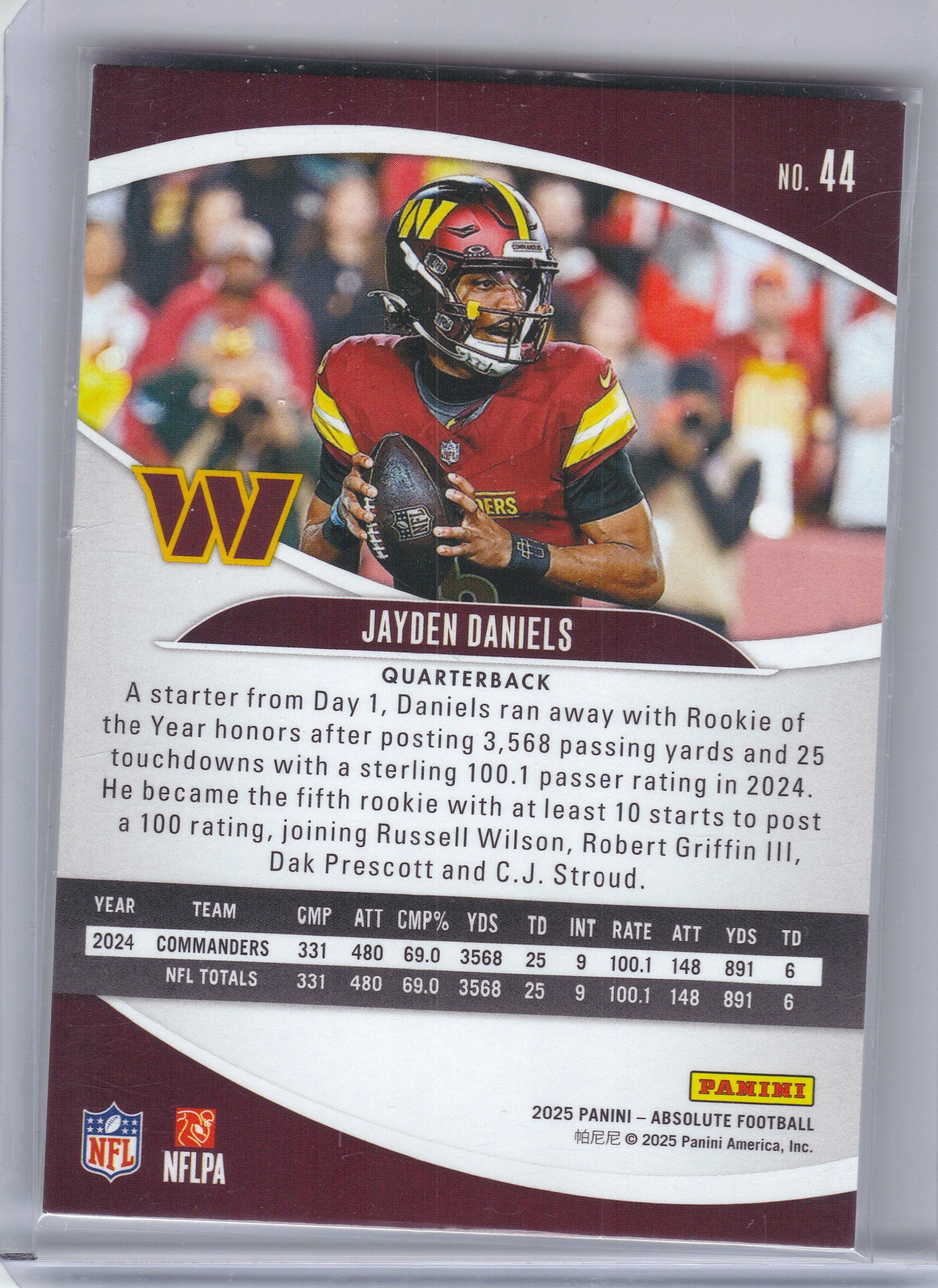 2025 Panini Absolute #44 Jayden Daniels Hobby Washington Commanders