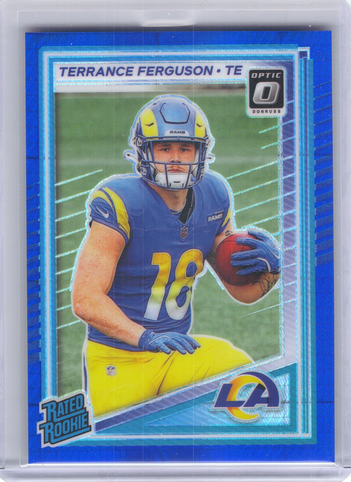 2025 Donruss Optic #244 Terrance Ferguson Blue Hyper Los Angeles Rams Rookie