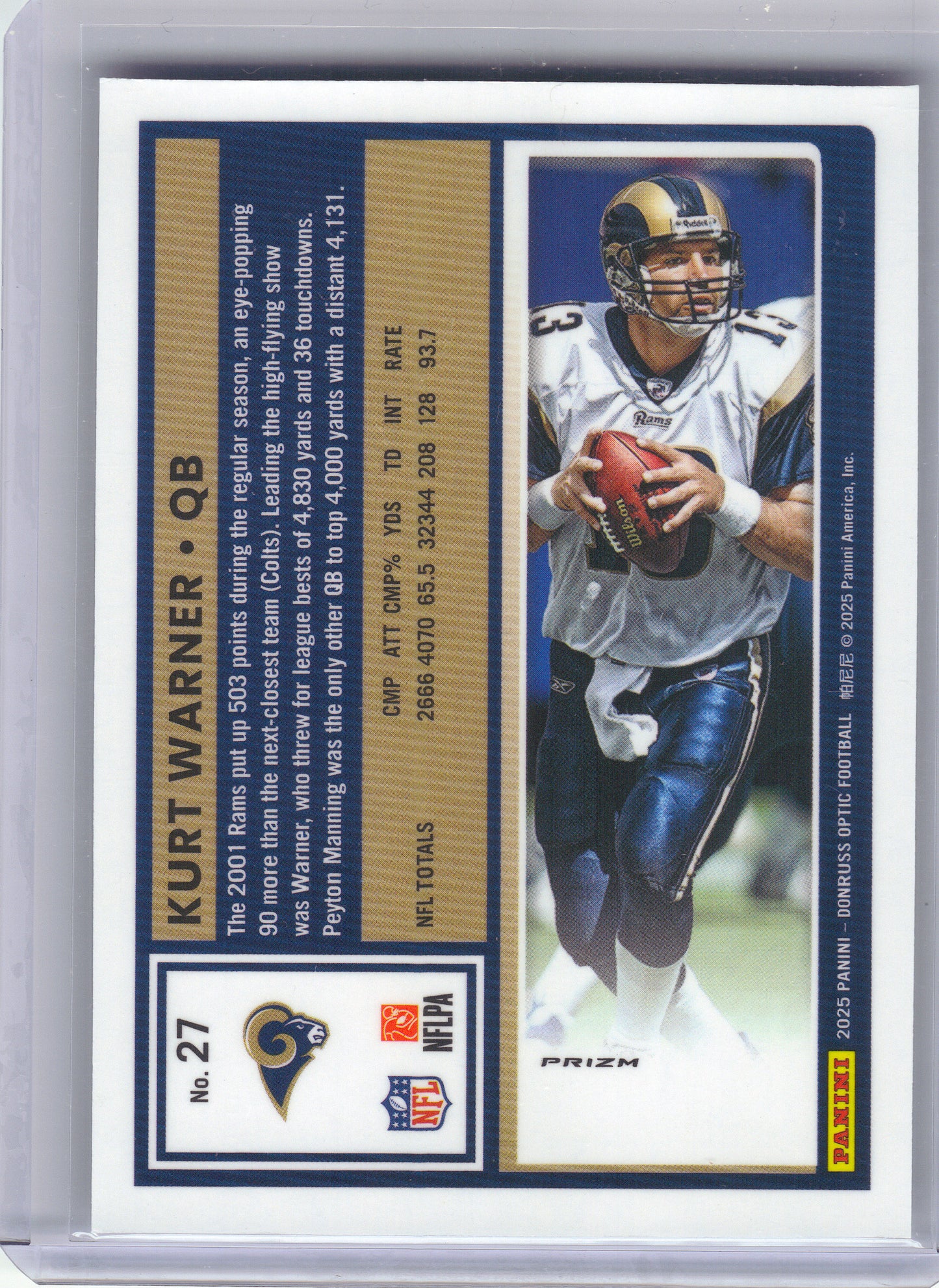 2025 Donruss Optic #27 Kurt Warner Holo St. Louis Rams