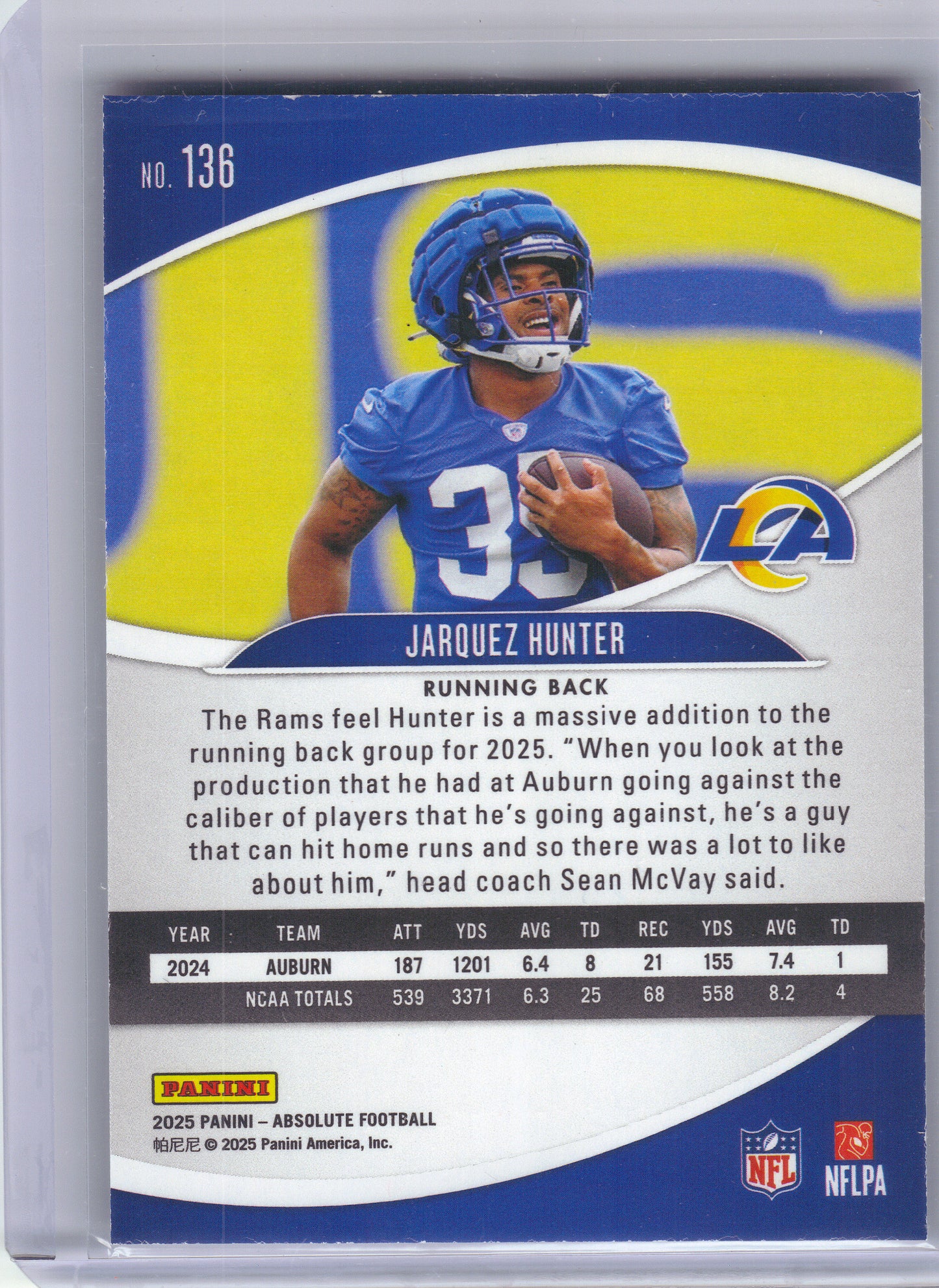2025 Panini Absolute #136 Jarquez Hunter Retail Los Angeles Rams Rookie