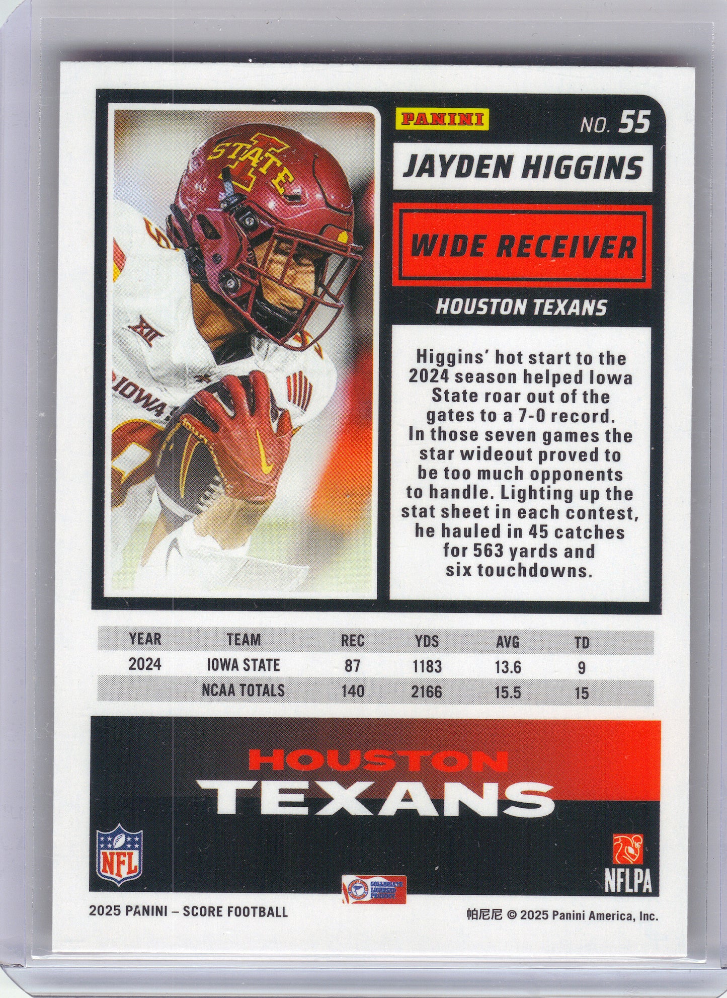2025 Score-A-Treat #55 Jayden Higgins Houston Texans Rookie