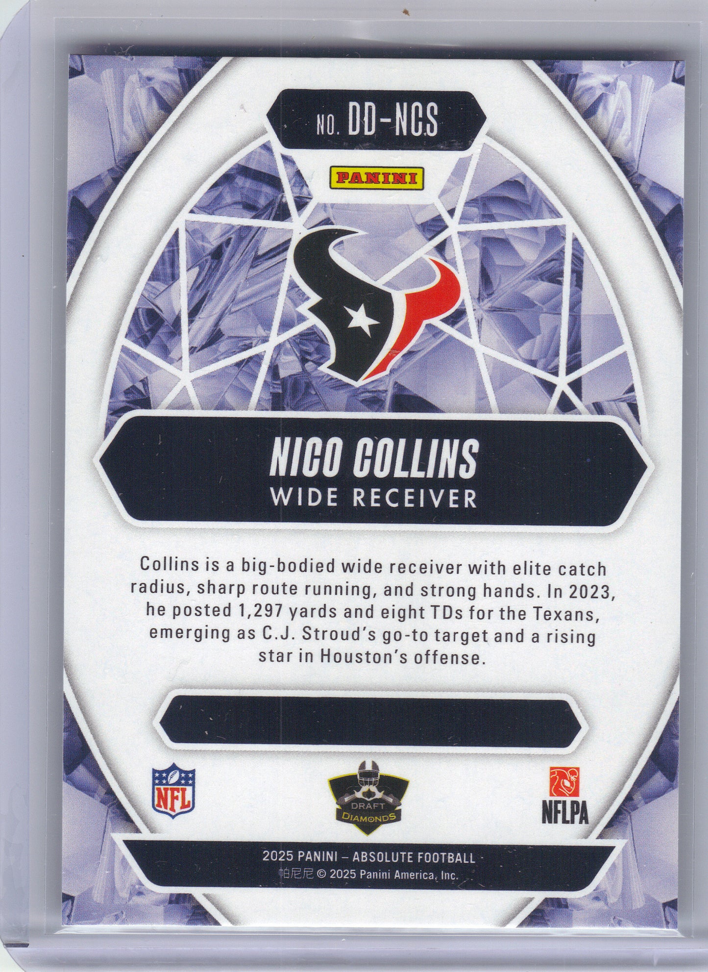 2025 Panini Absolute #DD-NCS Nico Collins Draft Diamonds Houston Texans