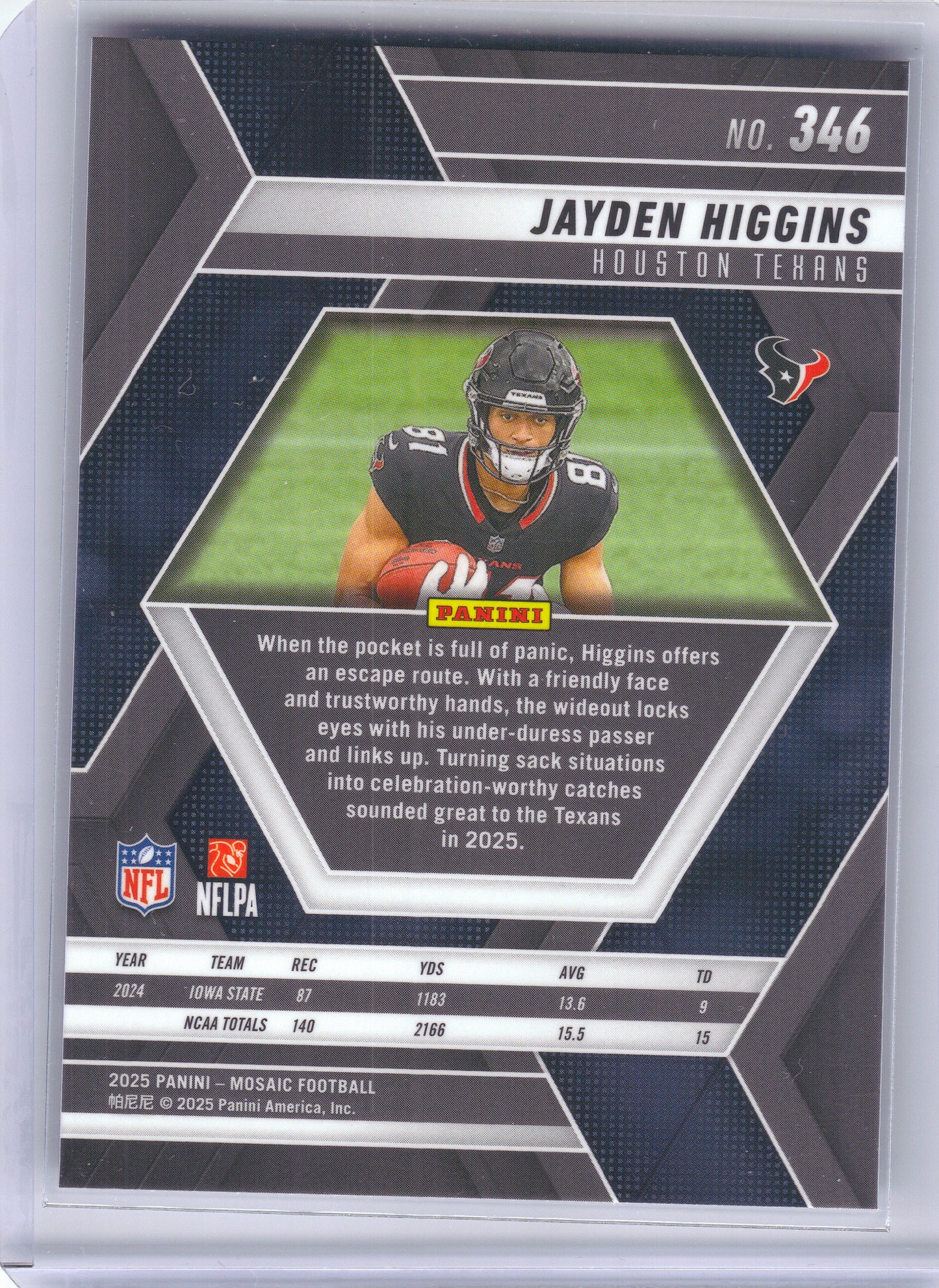 2025 Panini Mosaic #346 Jayden Higgins Houston Texans Rookie