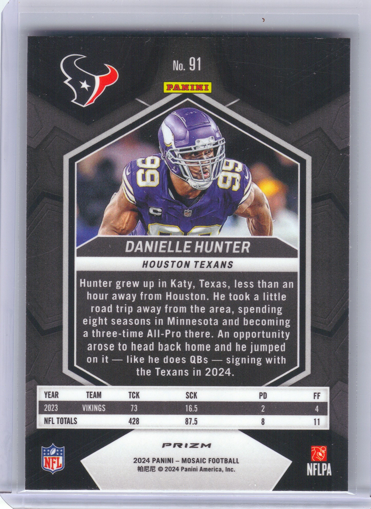 2024 Panini Mosaic #91 Danielle Hunter Mosaic Green Houston Texans